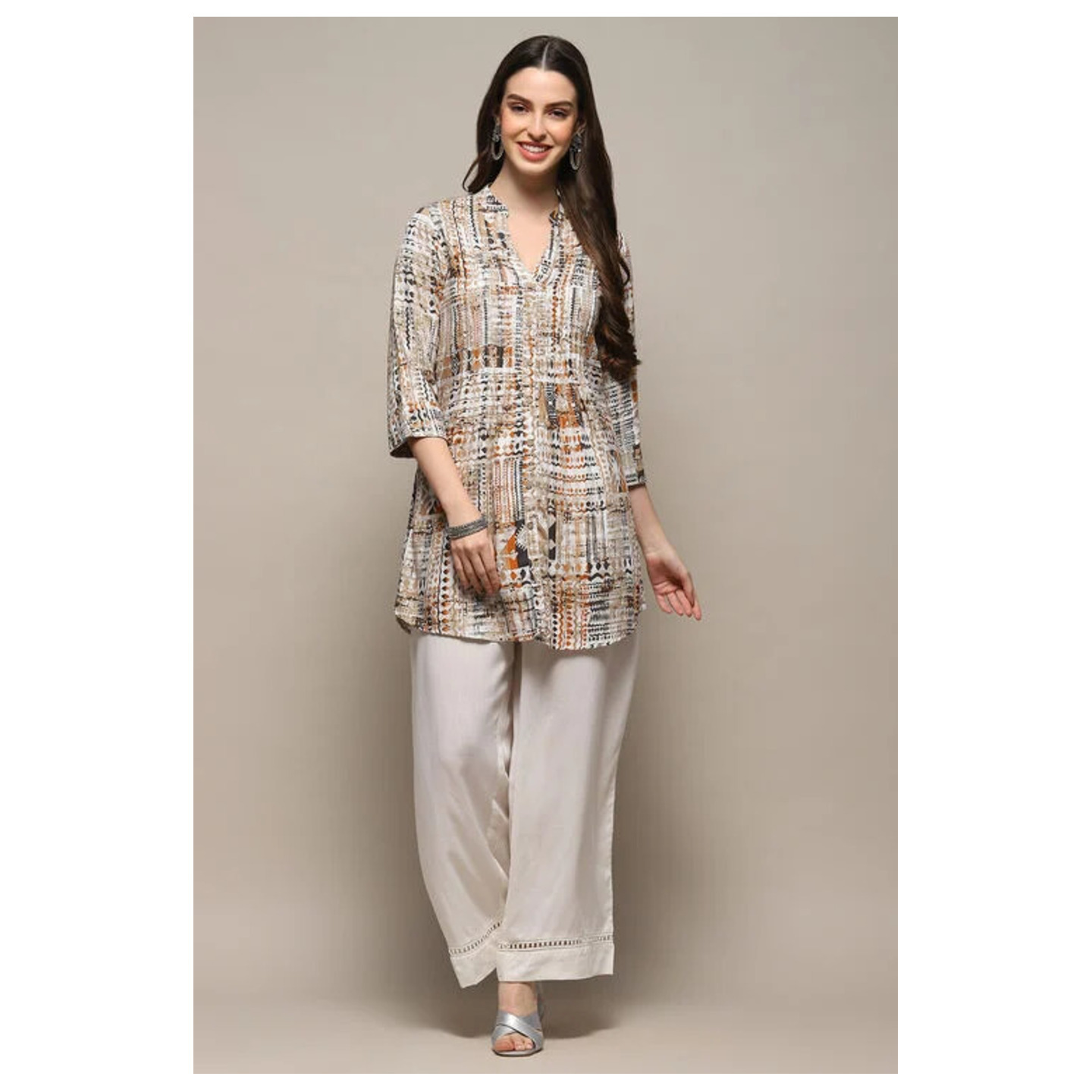 BROWN RAYON STRAIGHT KURTI 