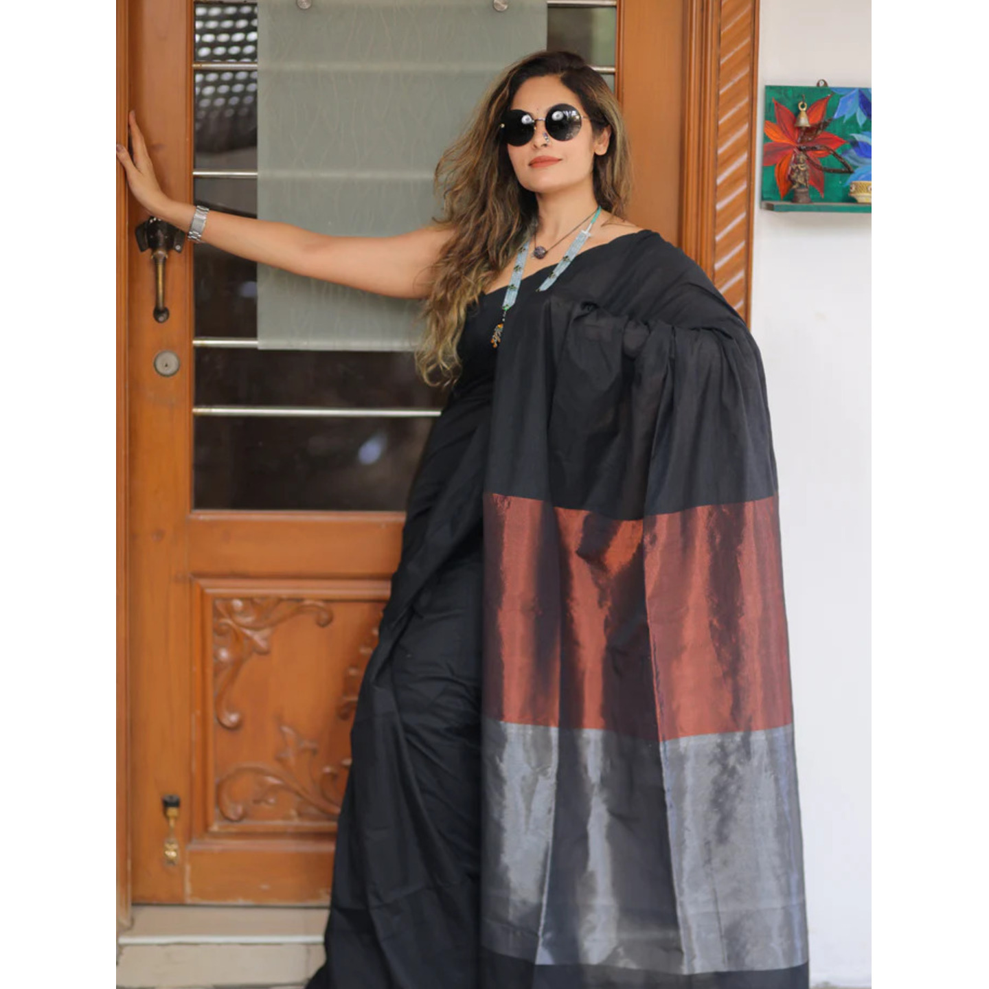 Black Martini (Handwoven Cotton Tissue Saree + Unstitched Blouse Piece) 