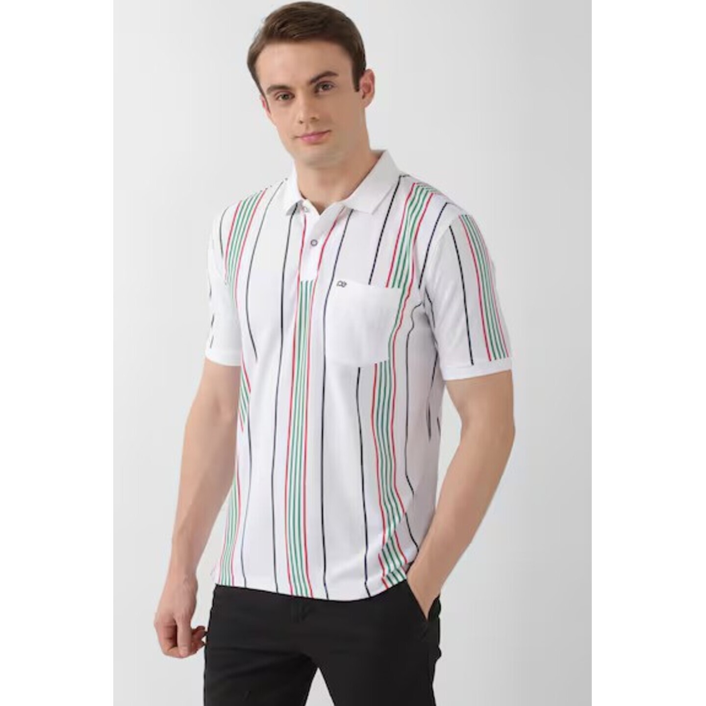 MEN WHITE STRIPE POLO NECK POLO T-SHIRTS