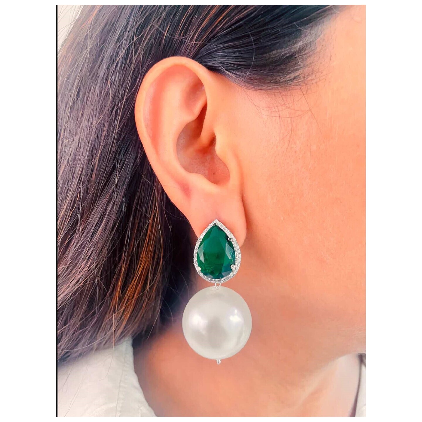 Green Pearl Drop Earrings