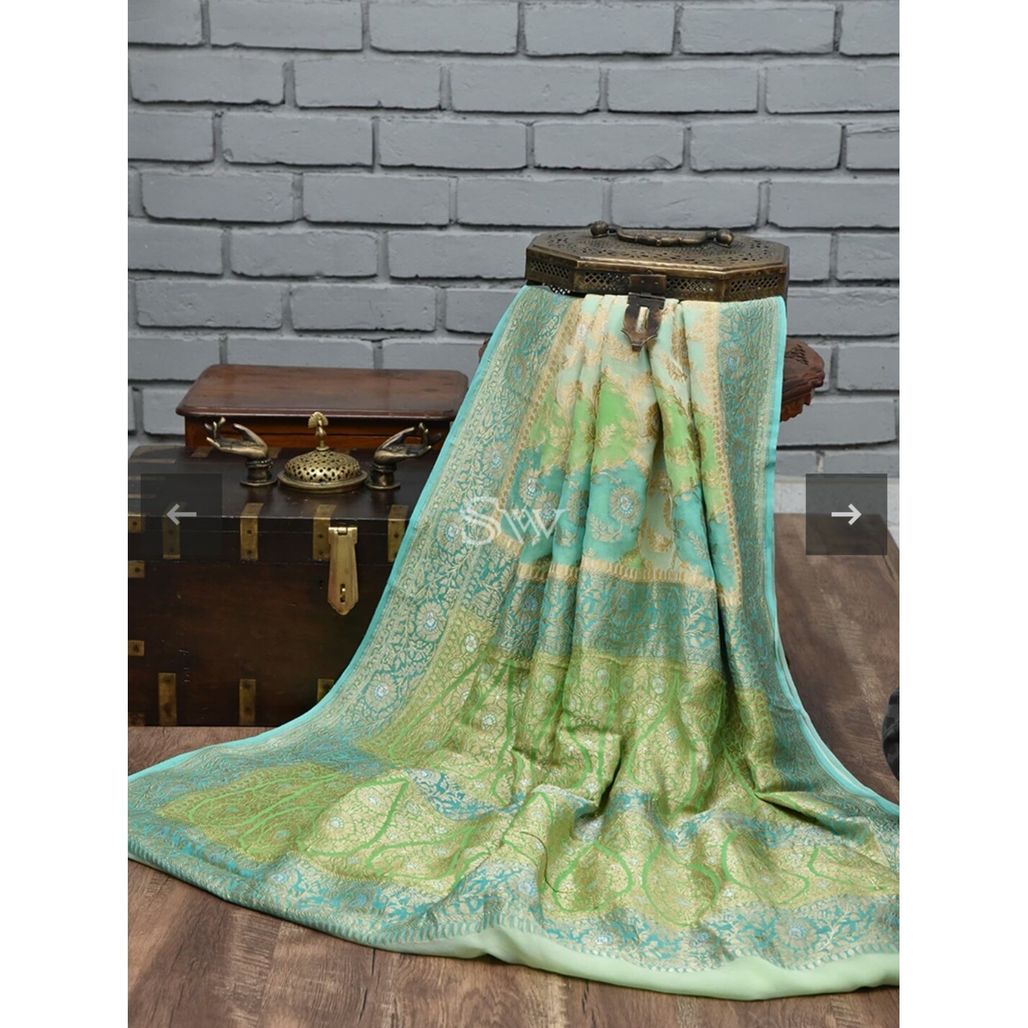 Pastel Green Rangkot Khaddi Georgette Handloom Pure Banarasi Saree