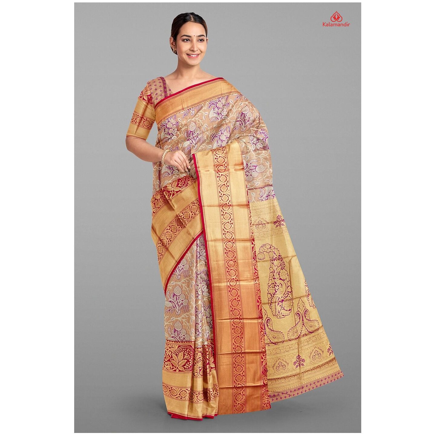 PURPLE and GOLD BROCADE SEMI SILK Saree with SEMI KANCHIPURAM 