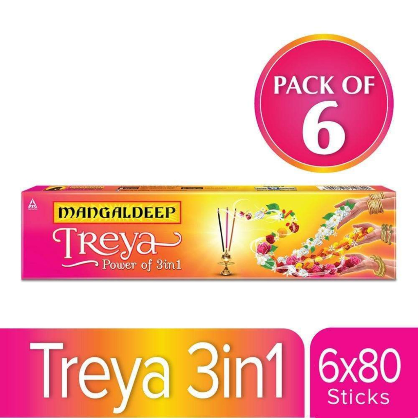 MANGALDEEP Mangaldeep Treya Power of 3in1 Agarbatti - 480 sticks pack of 6