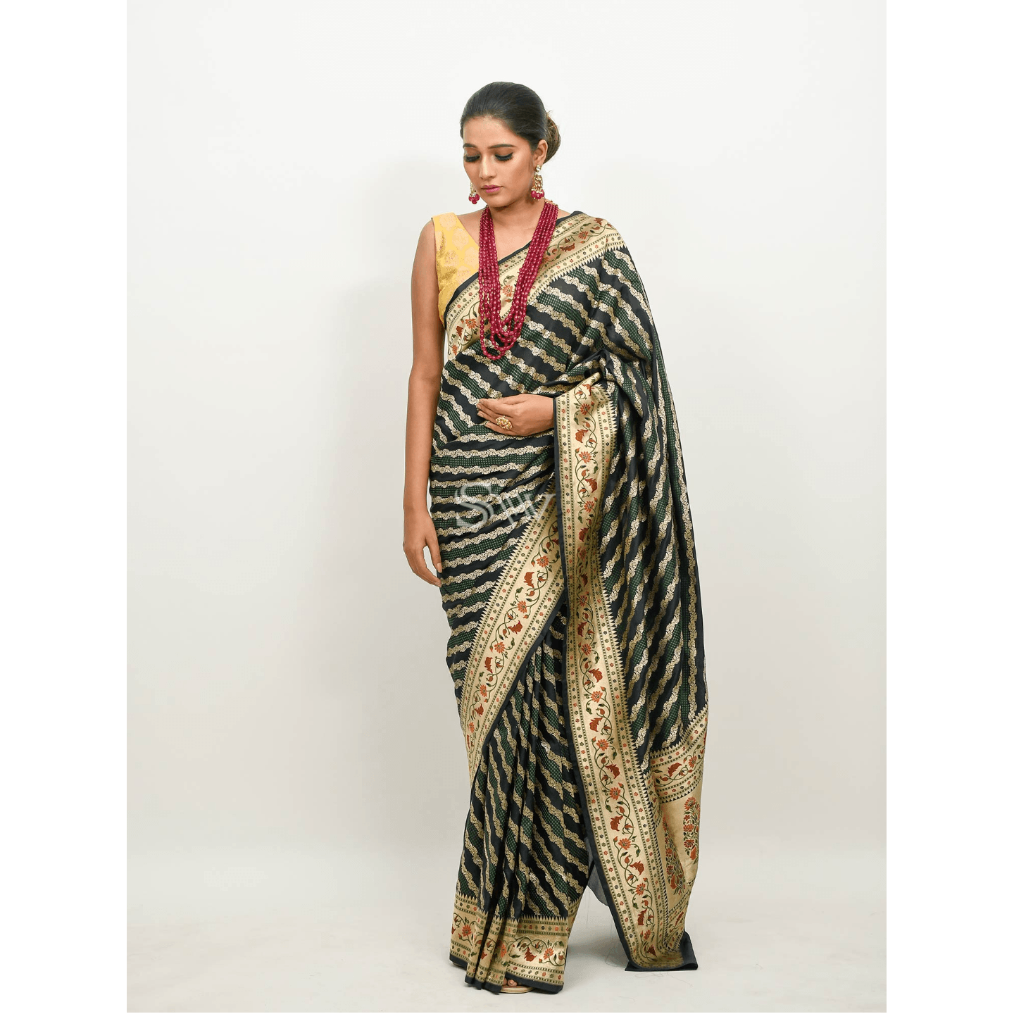 Black Katan Silk Handloom Banarasi Saree