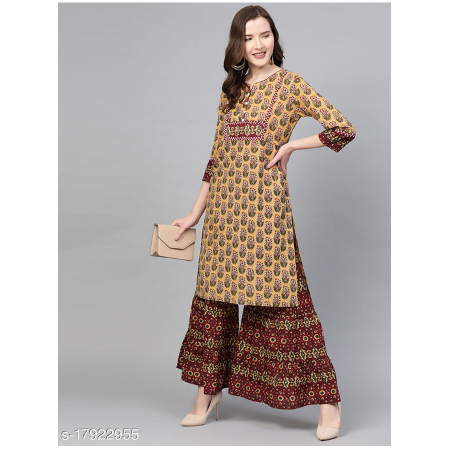 Women's Printed Party Wear Kurta Set with Sharara