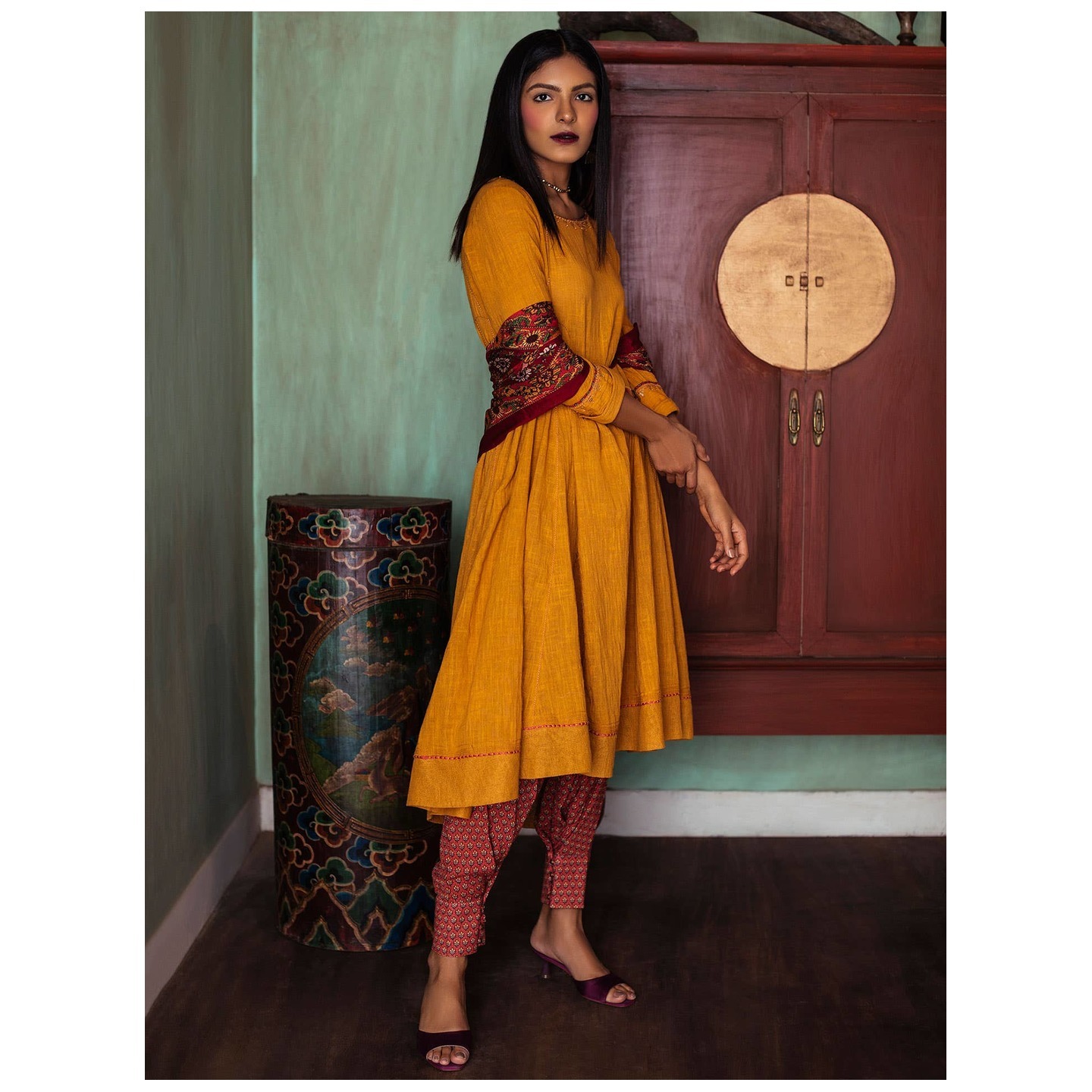 Mustard Yellow High-Low Kurta Set