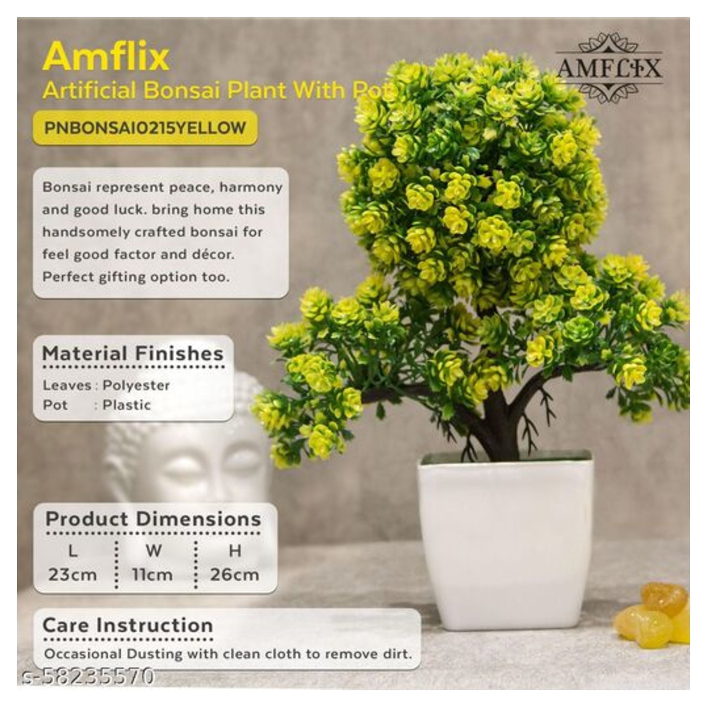 Amflix Artificial Bonsai Plant With Pot Yellow