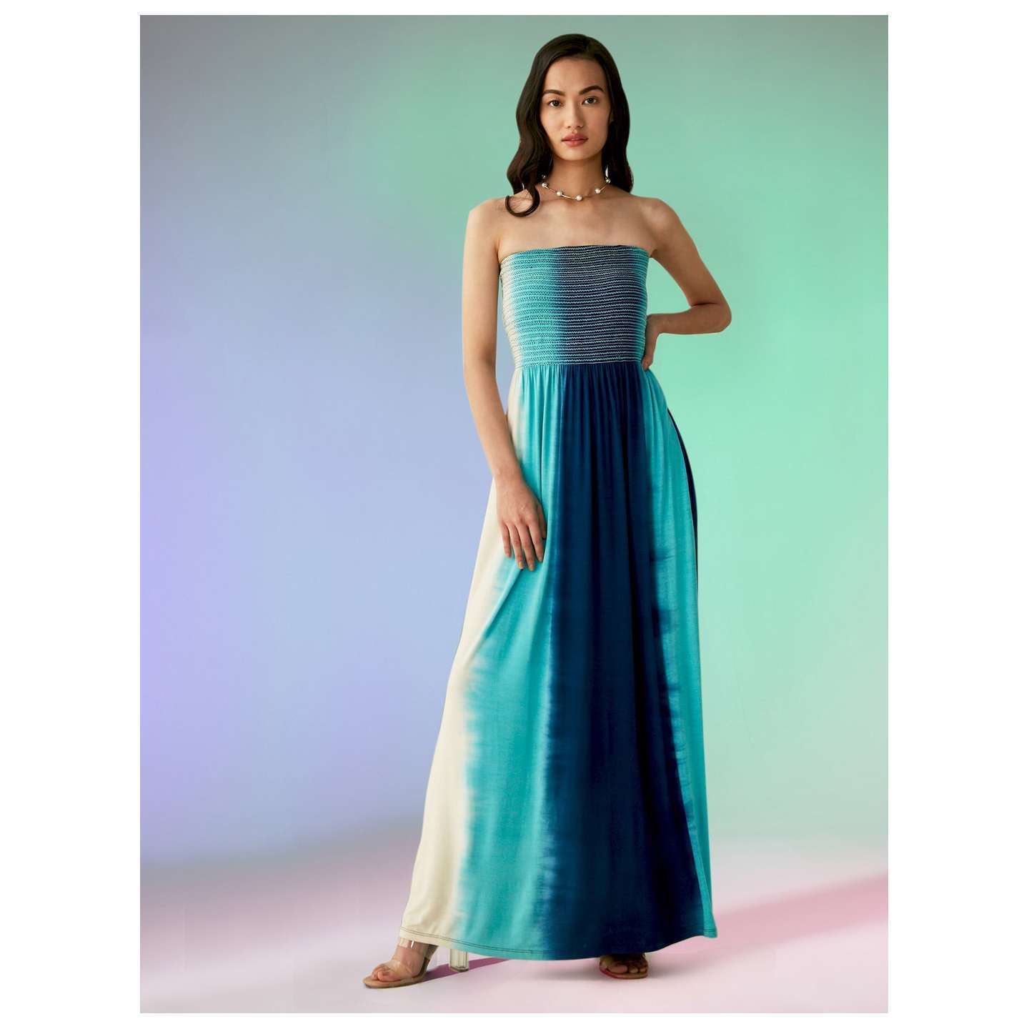 Off White & Blue Ombre Off Shoulder Dress