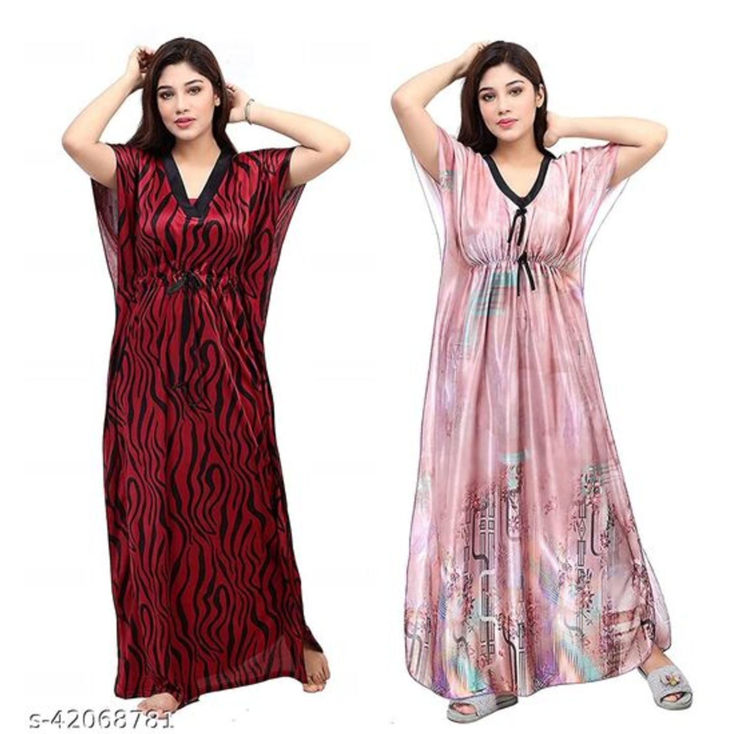 G4Girl Women Satin Maxi Kaftan Nighty Gown Combo - Pack of 2 size free size