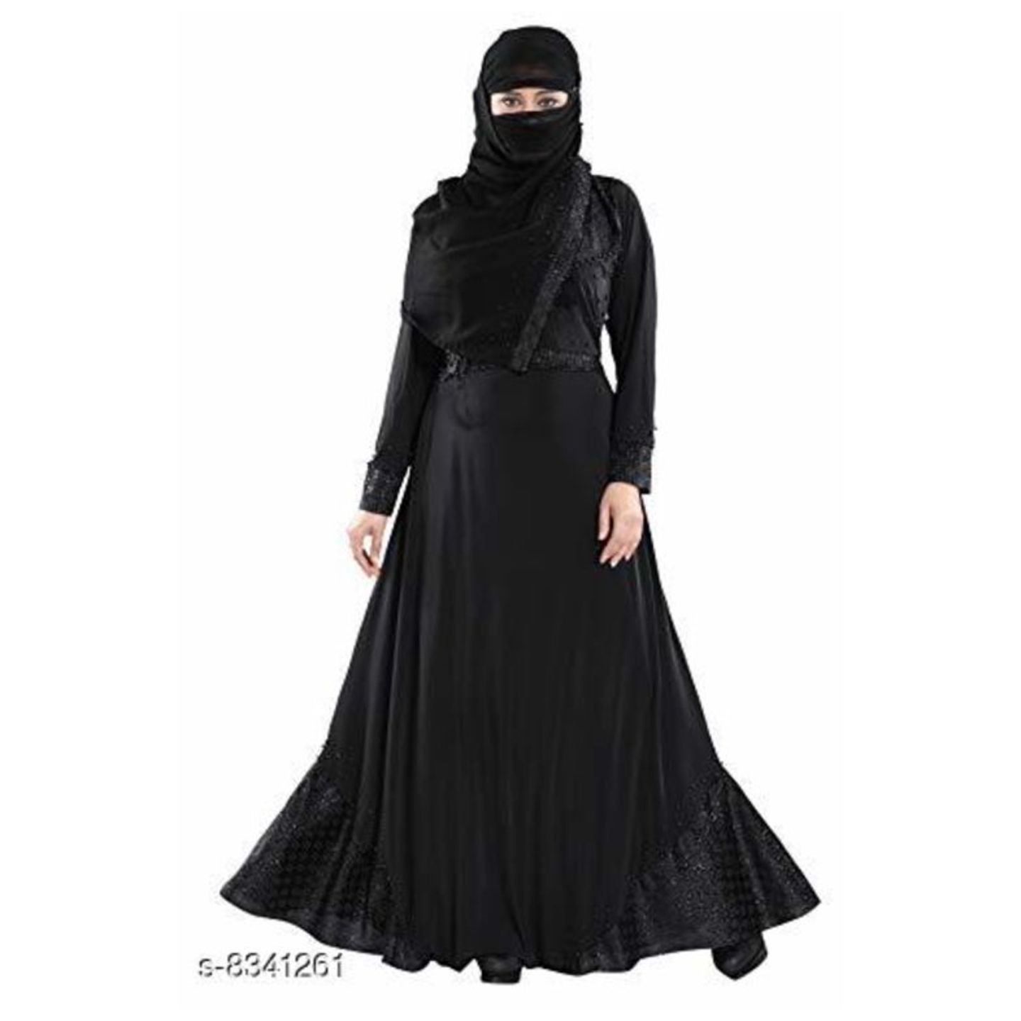 Attractive Lycra Abaya Burkha with Waist Belt/ Scarf Hijab (DN381-GOLD DIAMOND)