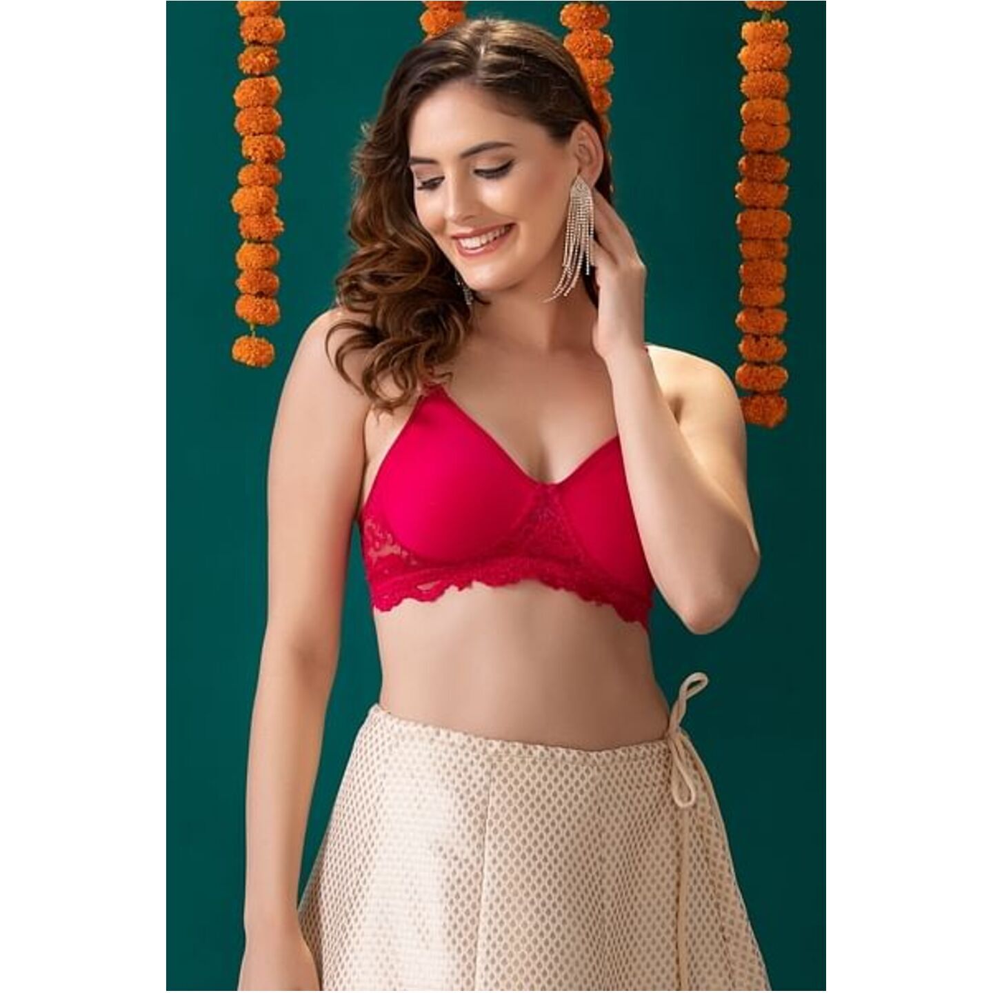 Flair Non-Padded Non-Wired Full Coverage Spacer Cup T-shirt Bra in Red - Cotton Rich 