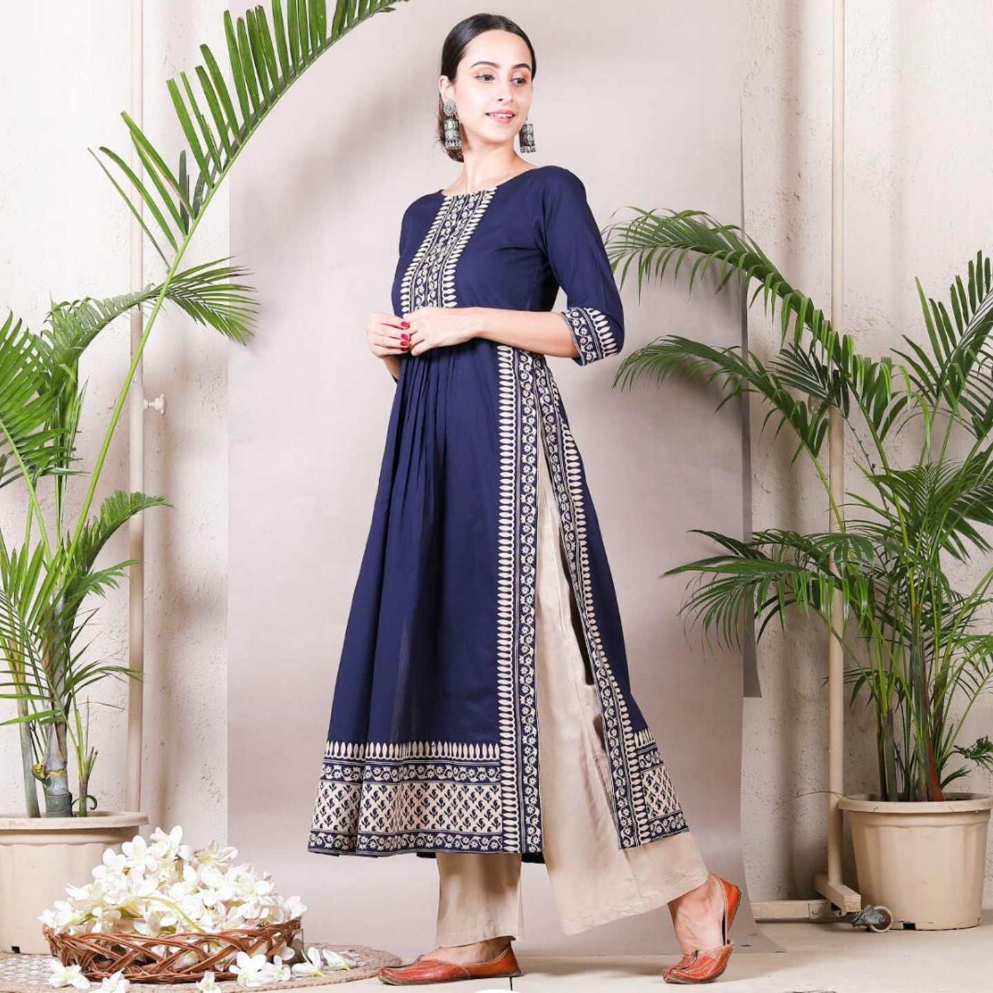 Blue Front Gather Kurta Palazzo Set