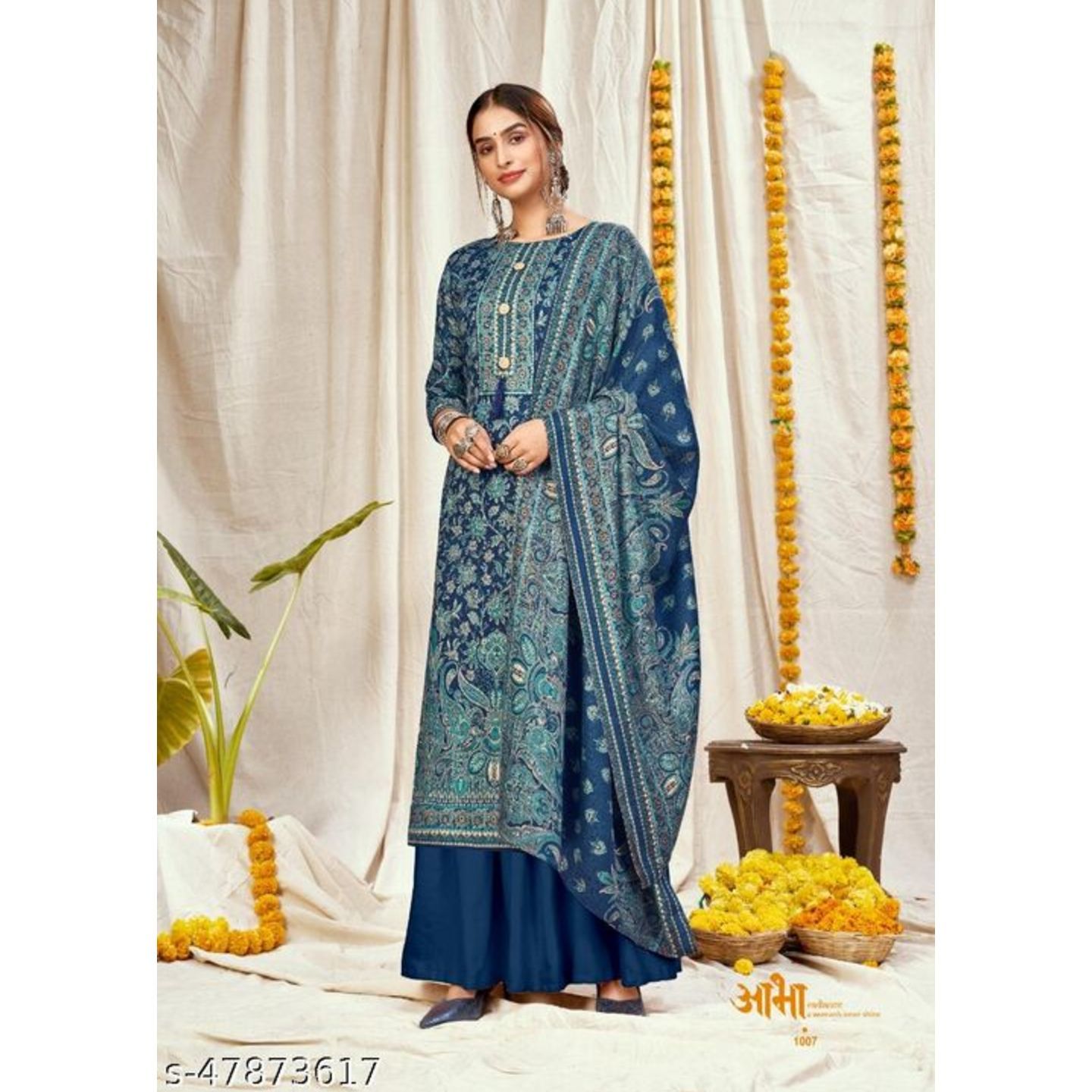 Pashmina Designer Printed Suit With Siroski Work SIZE-Un-stitched