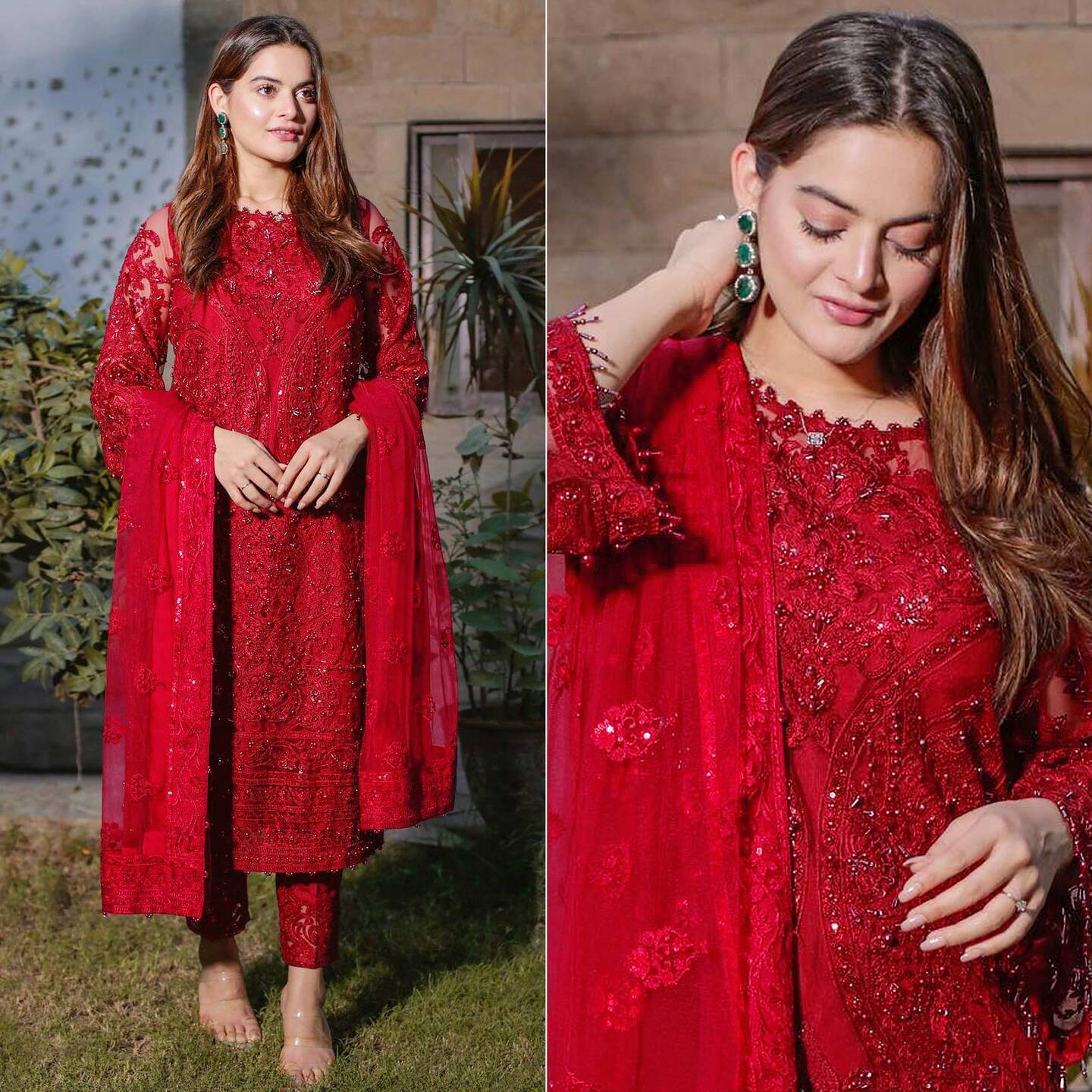 Maroon Embroidered Georgette Semi-Stitched Pakistani Suit 