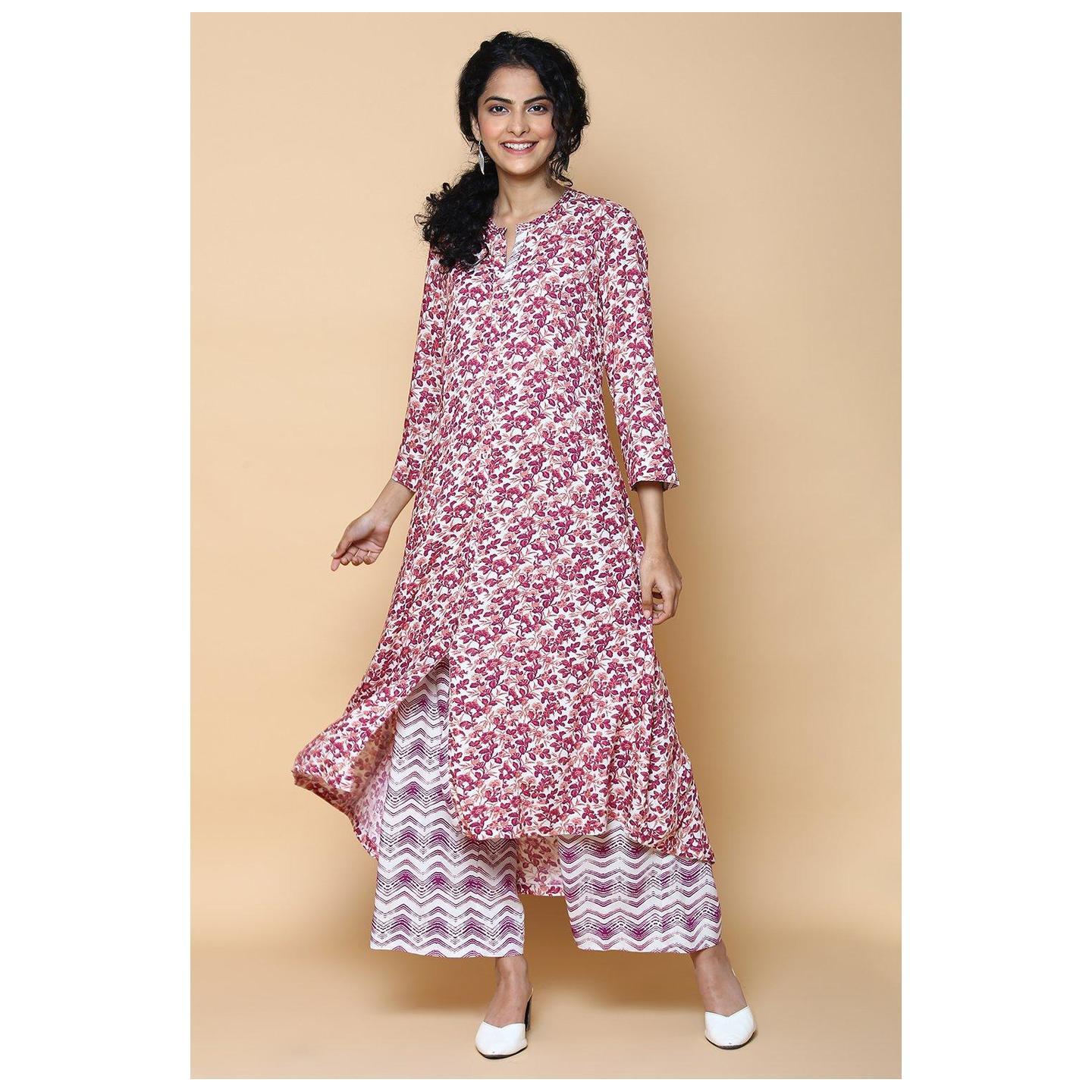 Magenta Rayon Straight Kurta Pants Set