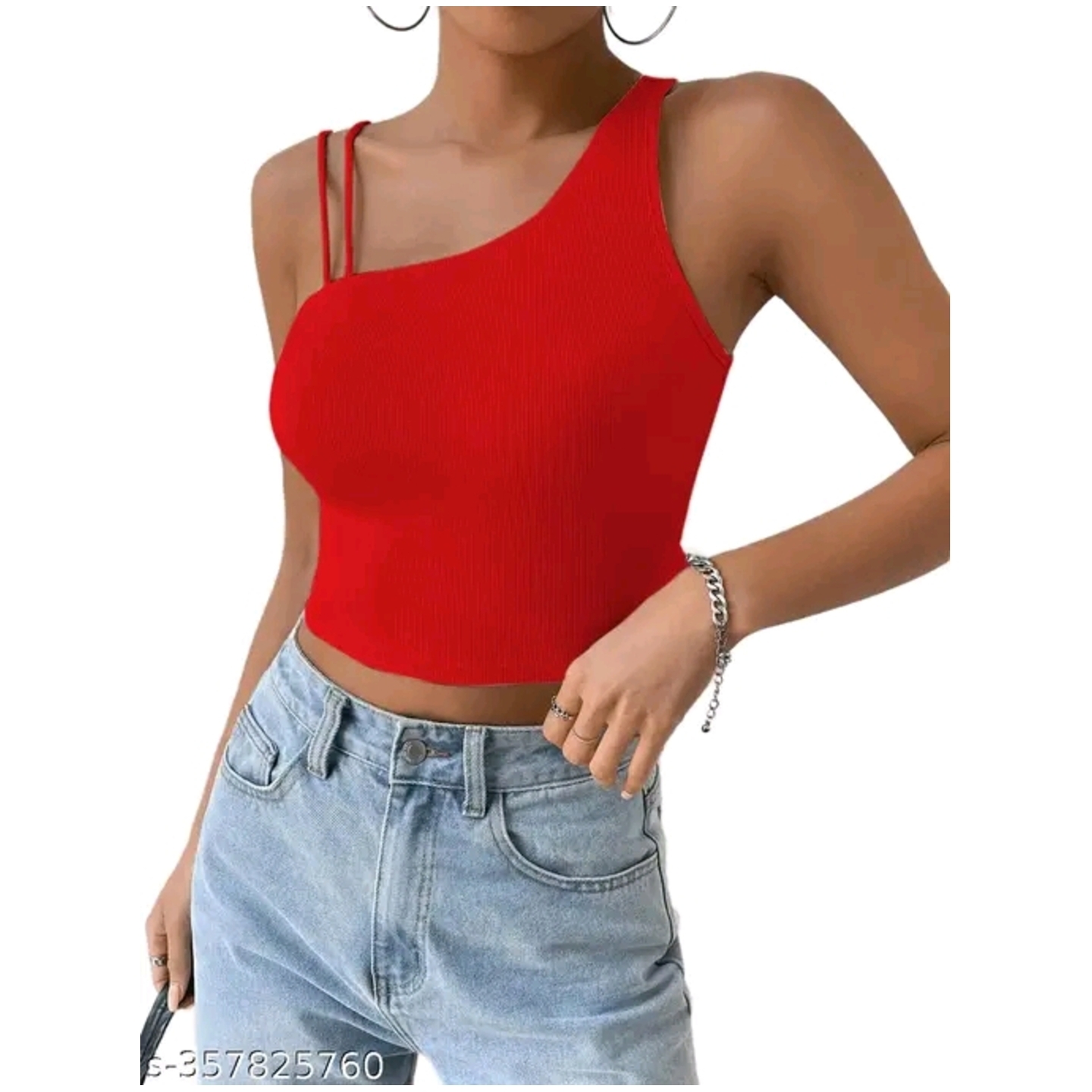 Women's Easywear Rib Knit Asymmetrical Neck Crop Tops & Tunics