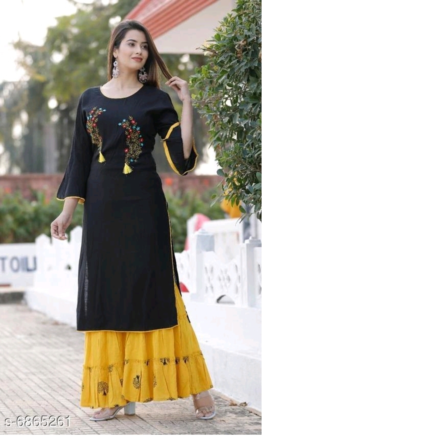 Festive special- Womens Embroidered Rayon Slub Kurta Set with Sharara