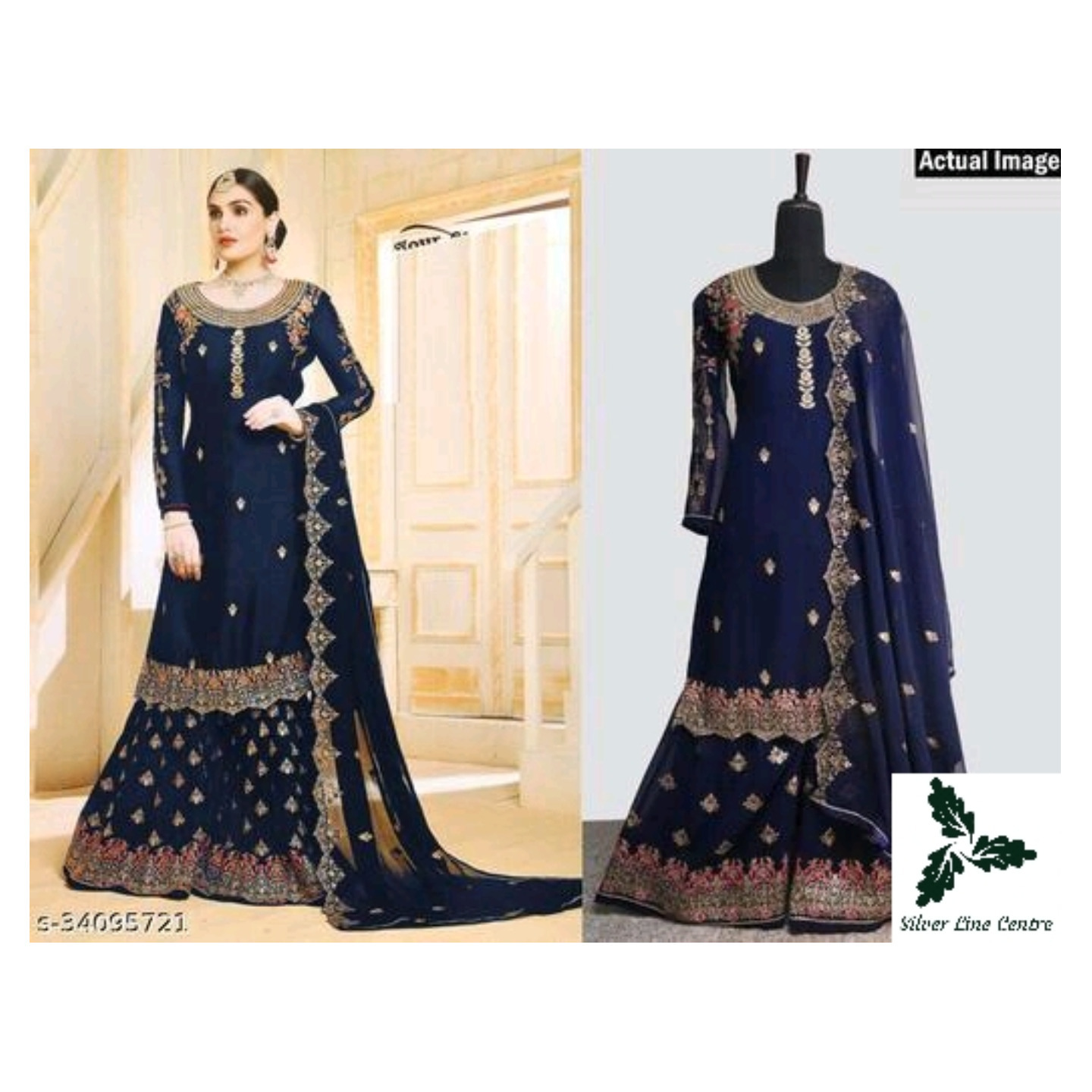 Womens Blue Ethnic Motif Embroidered Semi-Stitched Suit