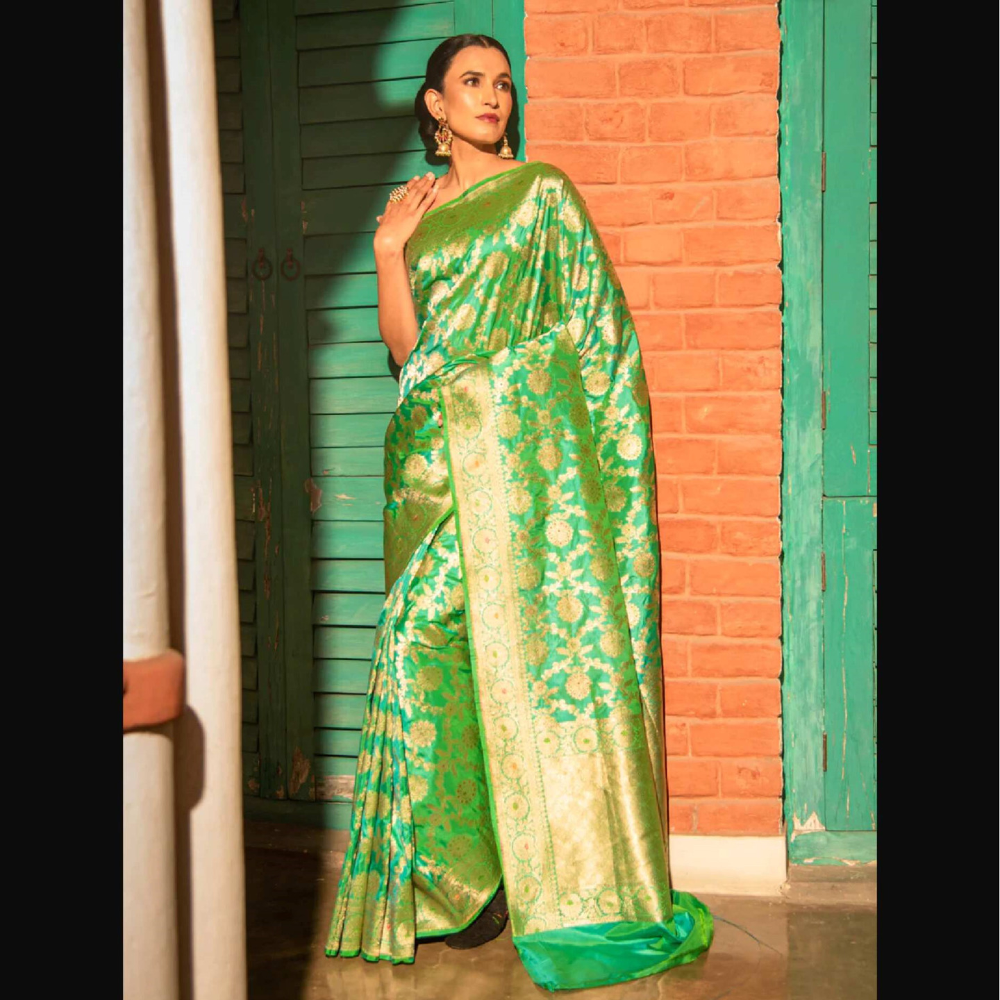 Sea Green Meenakari Uppada Katan Silk Handloom Banarasi Saree