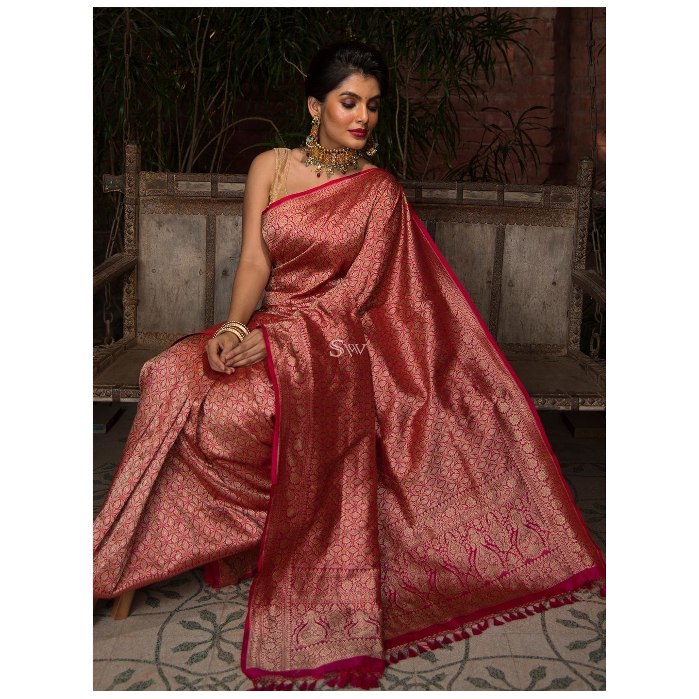 Pre Order - Pink Red Katan Silk Brocade Handloom Banarasi Saree,Colour - Pink Red Weight - 874 gm