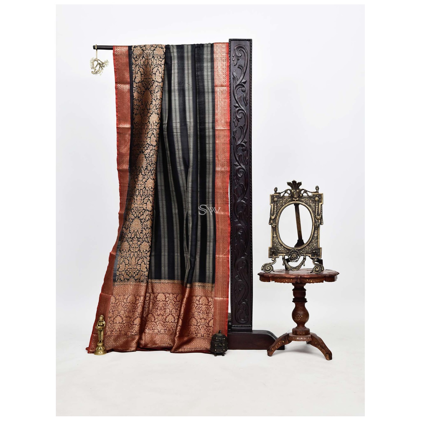 Black-Grey Tussar Silk Handloom Banarasi Saree