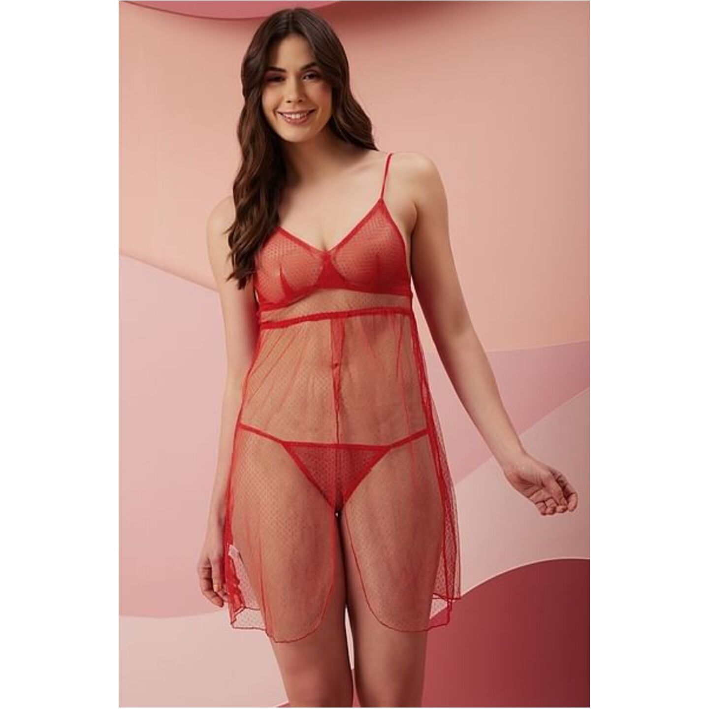 Chic Basic Sheer Babydoll with G-string in Red - Mesh