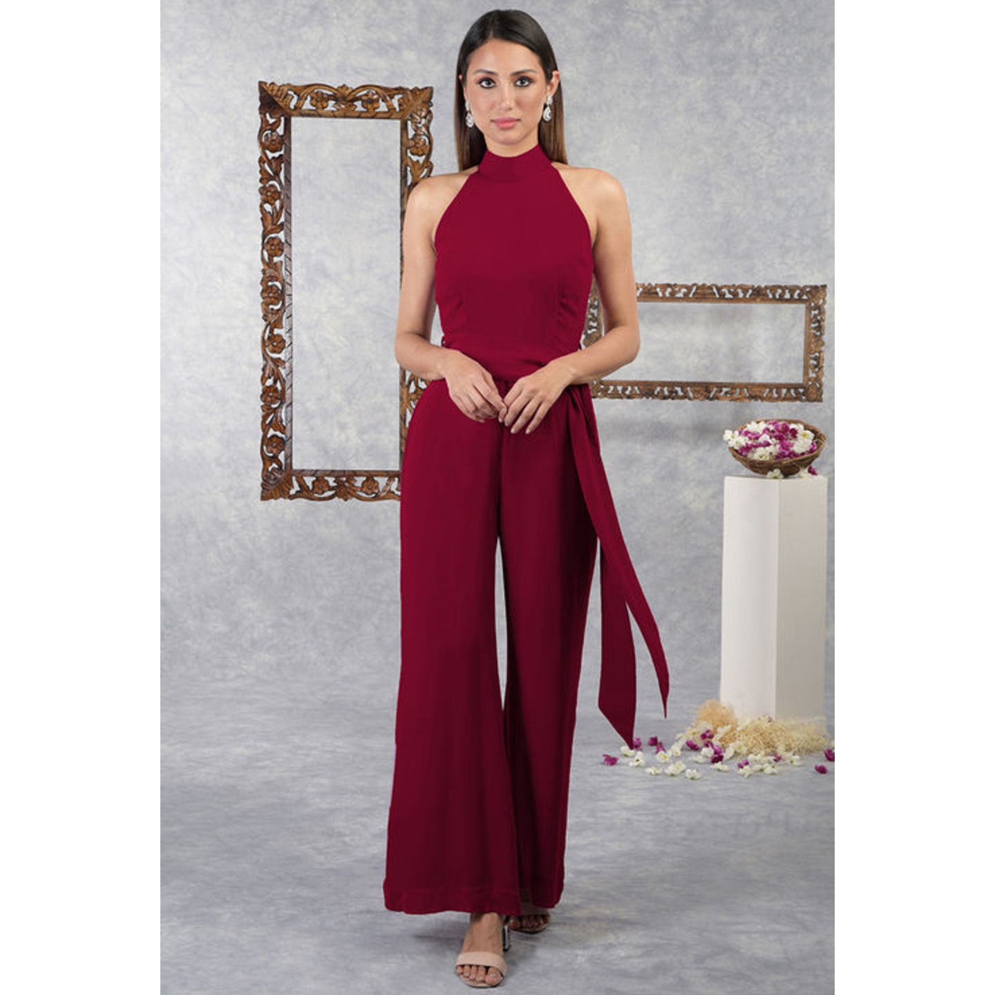 Burgundy Red Halter Neck Jumpsuit