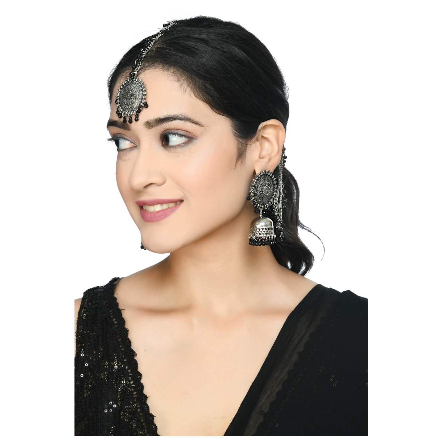 Johar Kamal Bahubali Earrings & Tika Jker_146