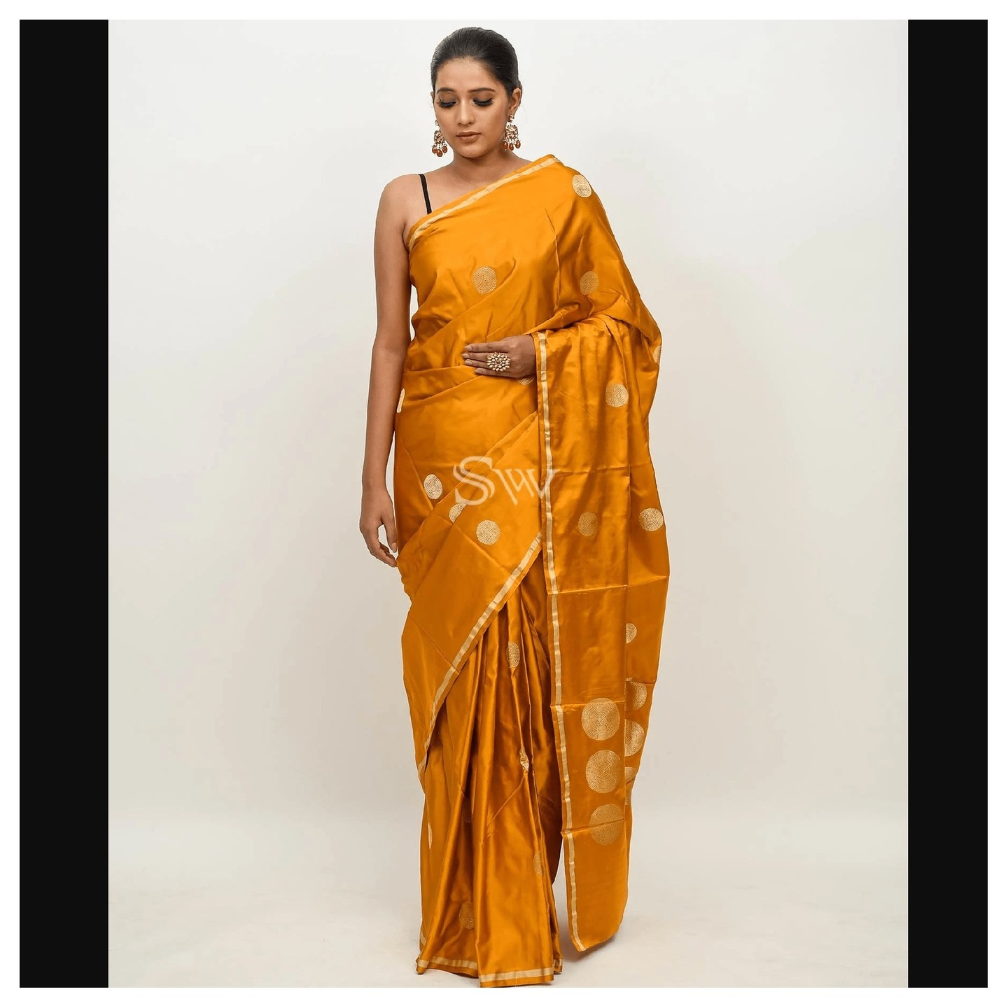 Mustard Satin Silk Handloom Banarasi Saree