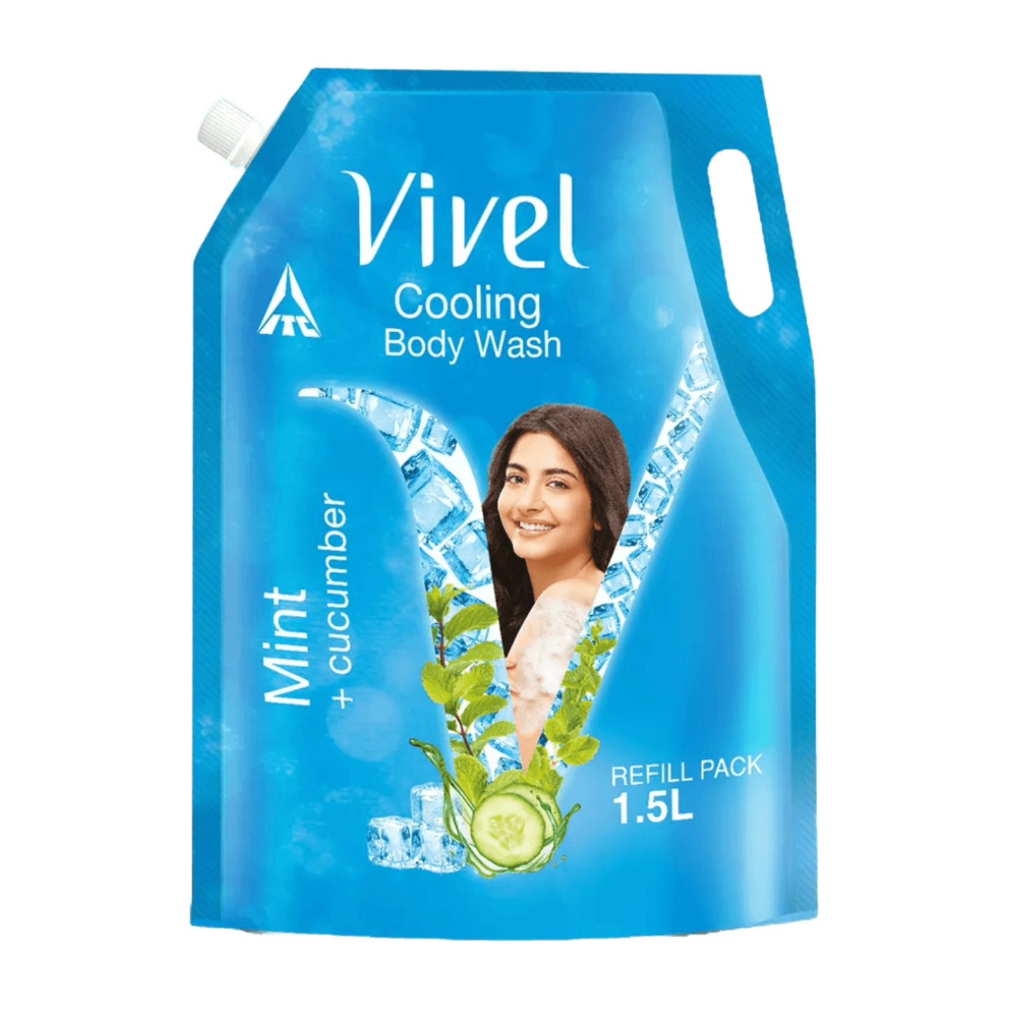 Vivel Body Wash, Mint & Cucumber, Moisturising Shower Gel, For Glowing skin Refill Pouch, 1500ml