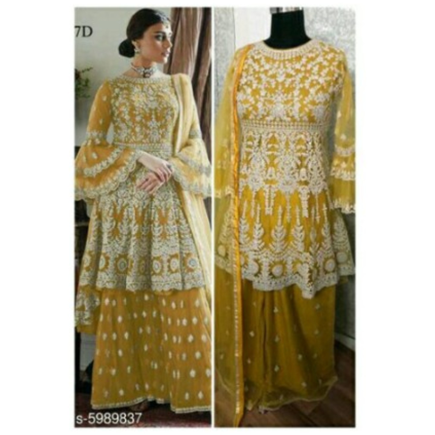 Sensational Floral Net Semi Stitched Suit