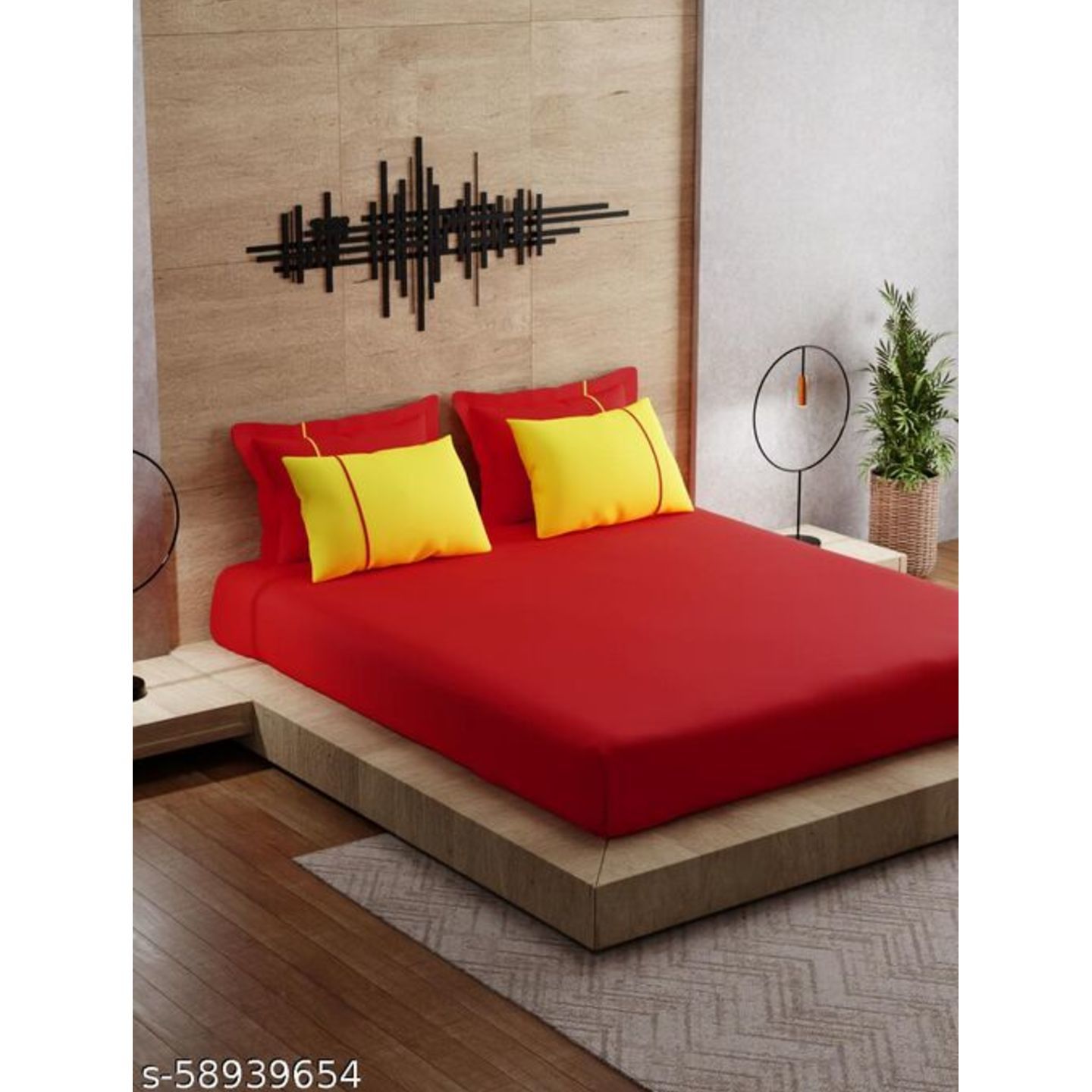 Stoa Paris 144 TC Cotton King Solid Bedsheet (Pack of 1, Red Yellow) Size -King Size