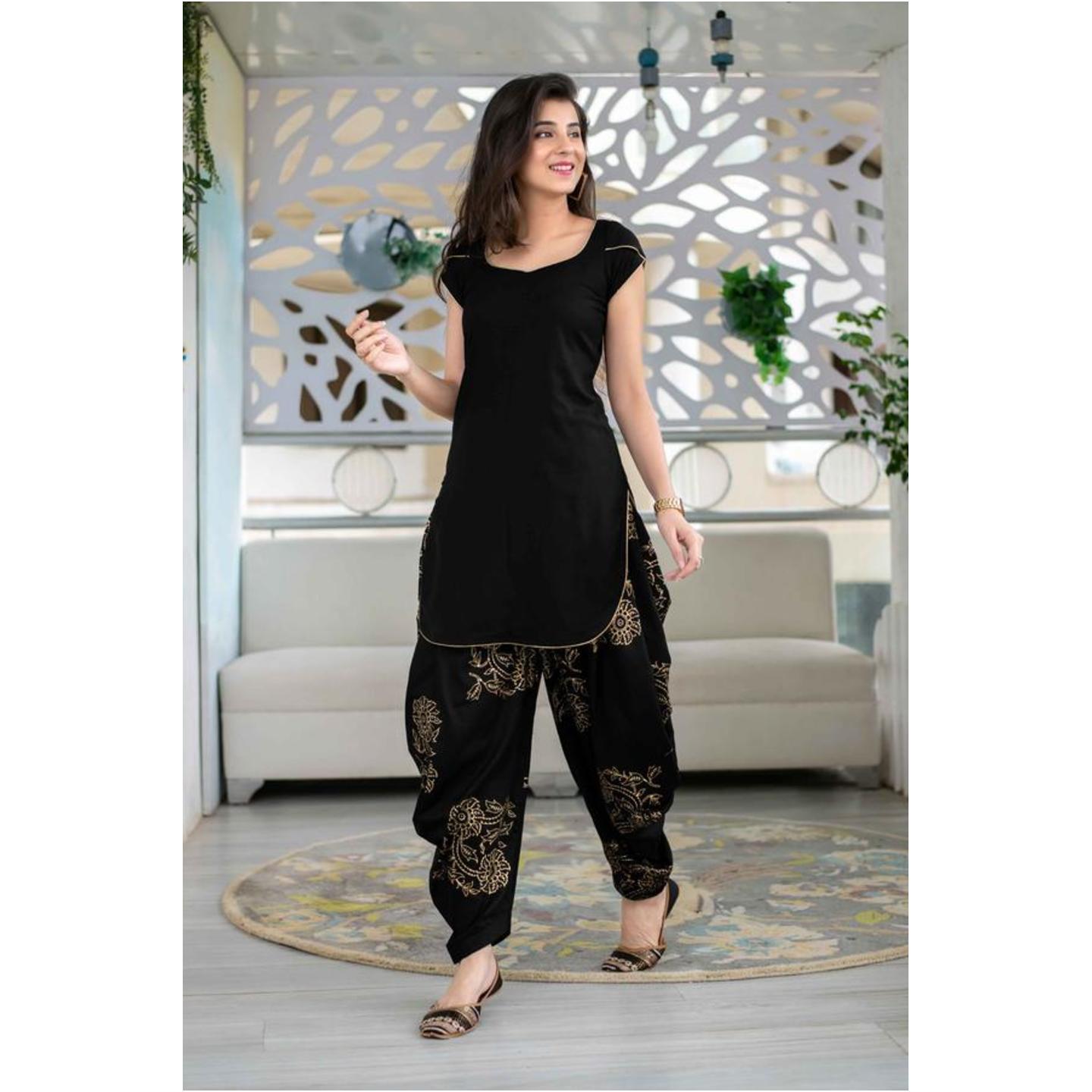 Women's Black Patiala With Block Print - Label Shaurya Sanadhya