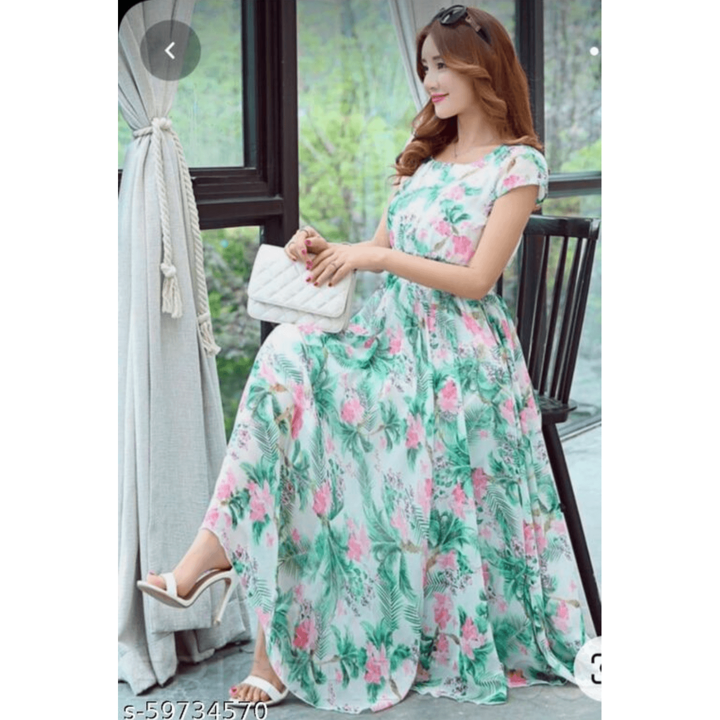 PRINTED GREEN GEORGETTE STITCHED GOWN