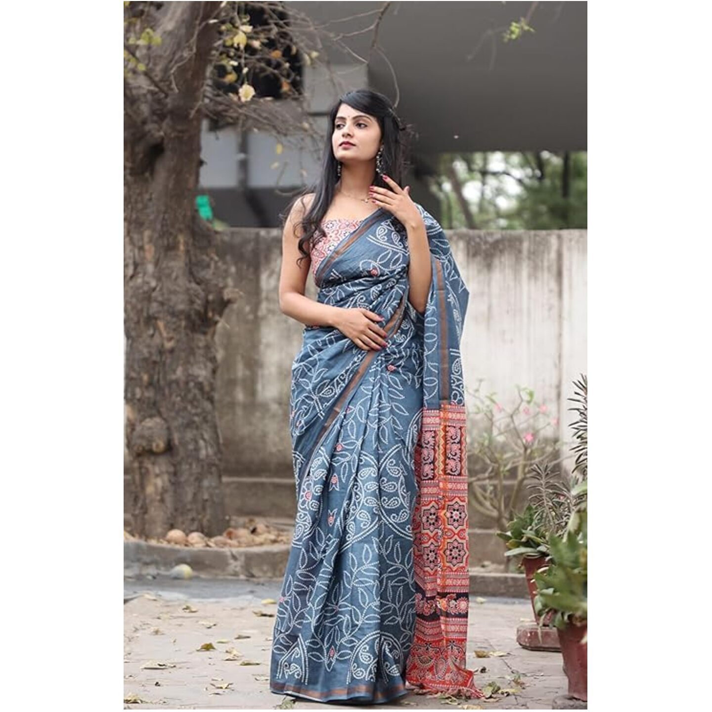 Women’s Soft Linen Cotton Silk Saree For Wedding With Blouse Piece (Kalamkari)