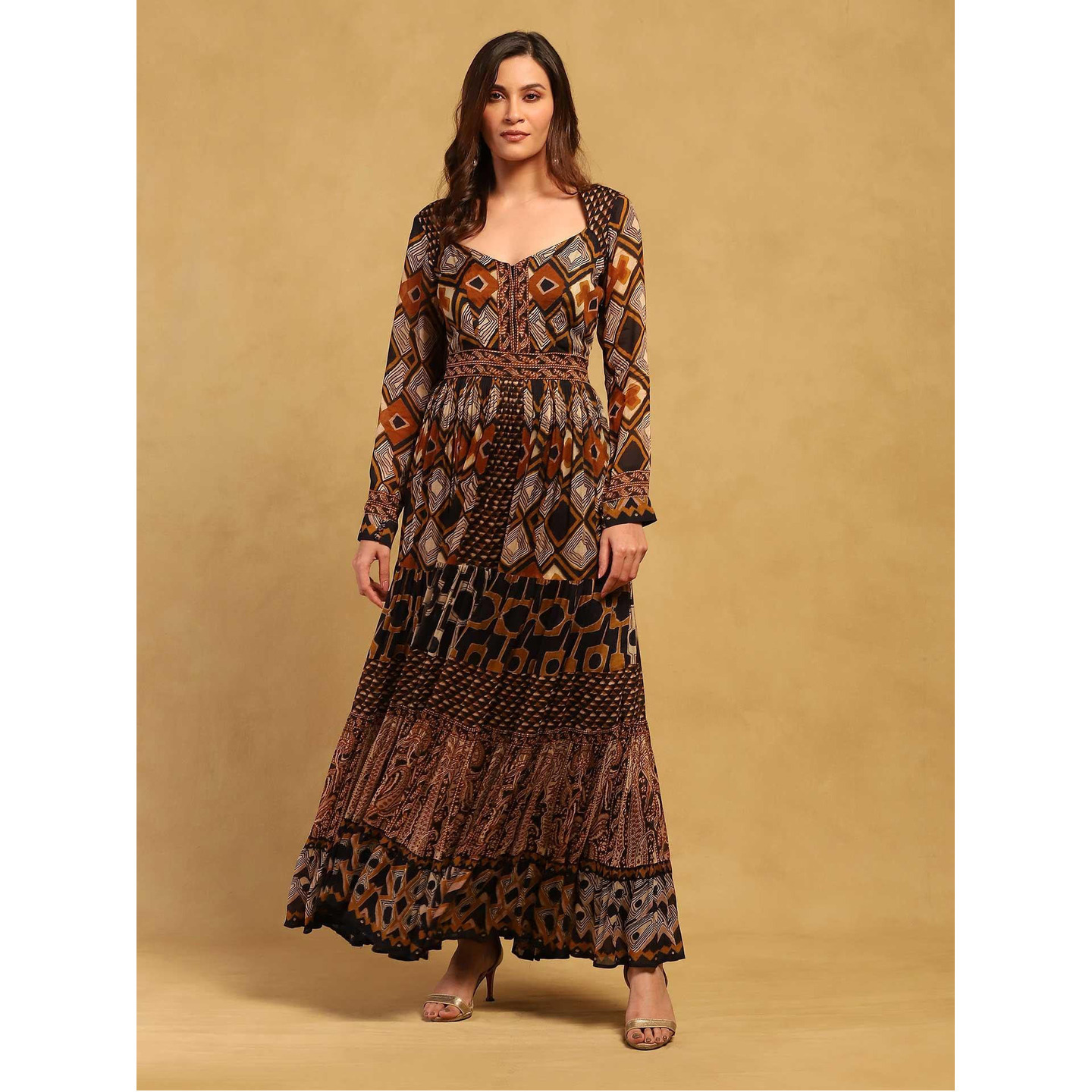 Brown Meraki Border Maxi Dress 