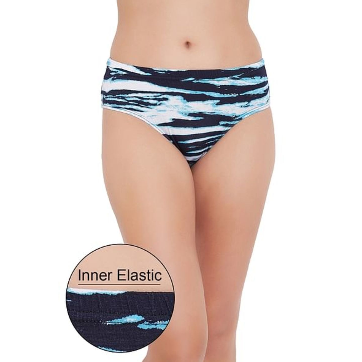 Mid Waist Printed Hipster Panty in Blue with Inner Elastic - Cotton