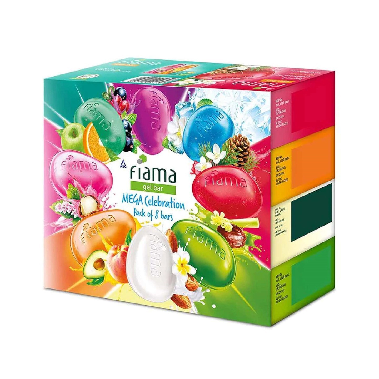 FIAMA (SOAP) Fiama Gel Bathing Bar Mega Celebration pack, with 8 unique gel bars, with skin conditioners for moisturized skin, 125g soap (Pack of 8  )