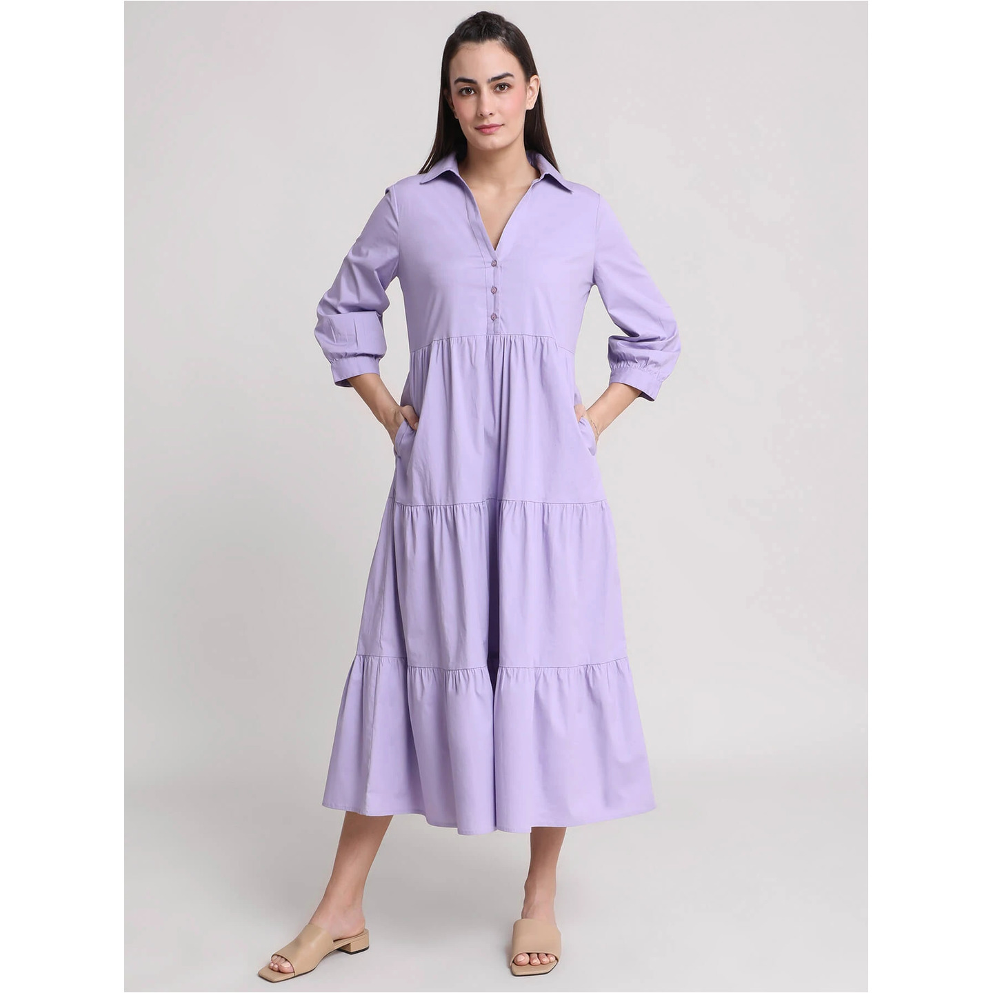 Cotton 3 Tiered Dress - Lilac