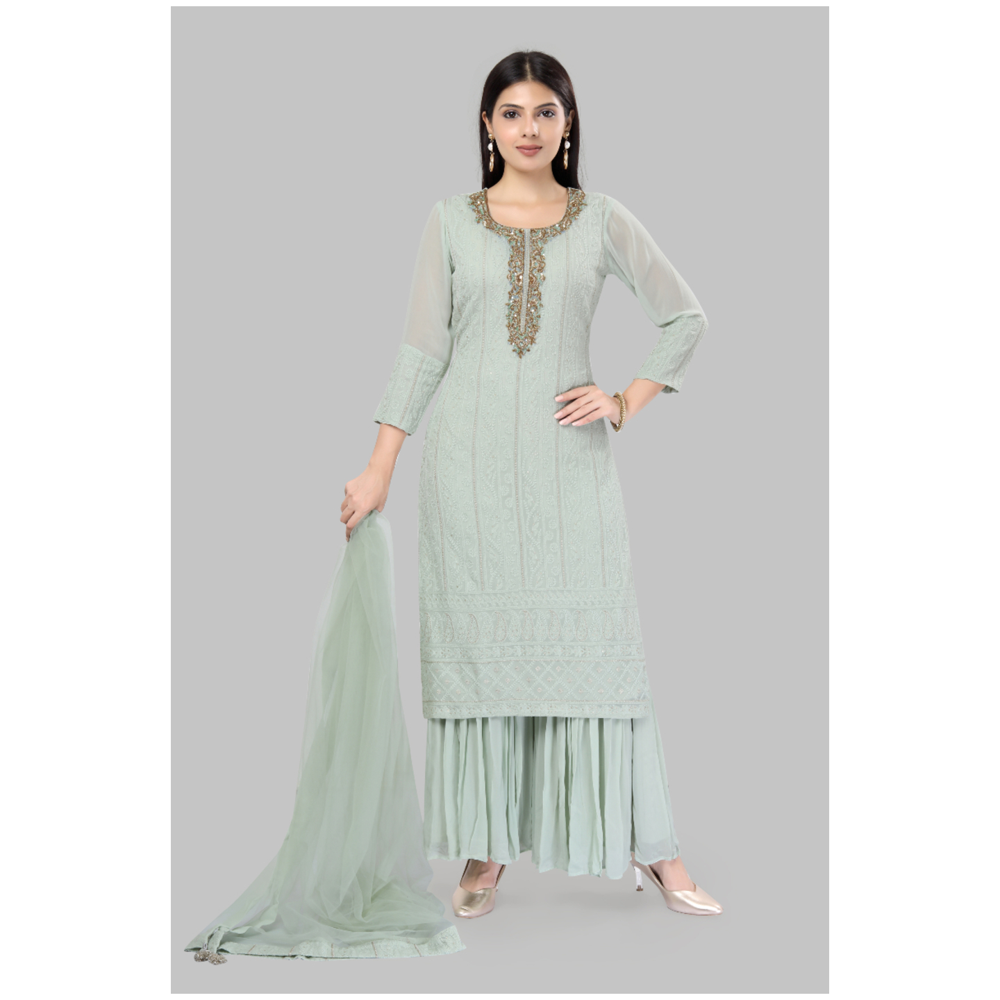 Pure Georgette Kurta Sharara & Dupatta Set