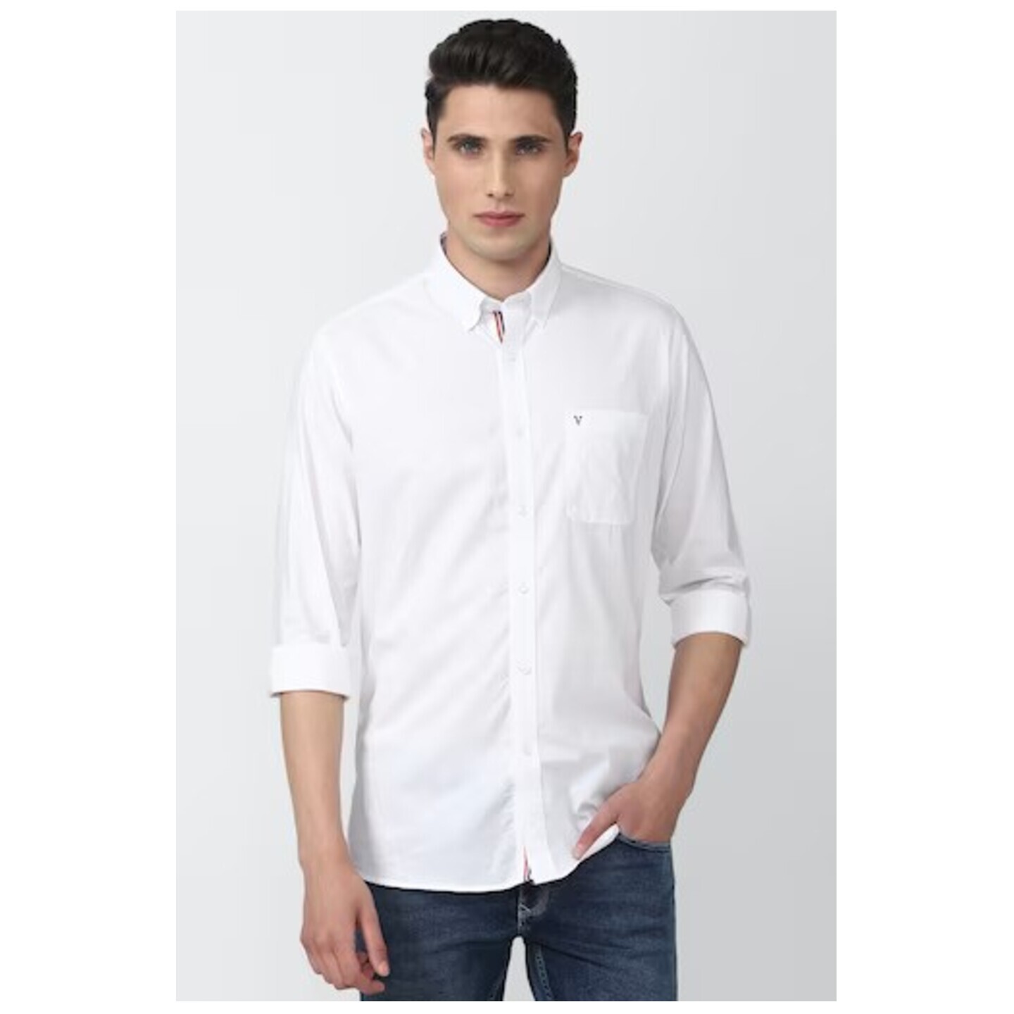 MEN WHITE SLIM FIT SOLID FULL SLEEVES CASUAL SHIRT Van Husen 