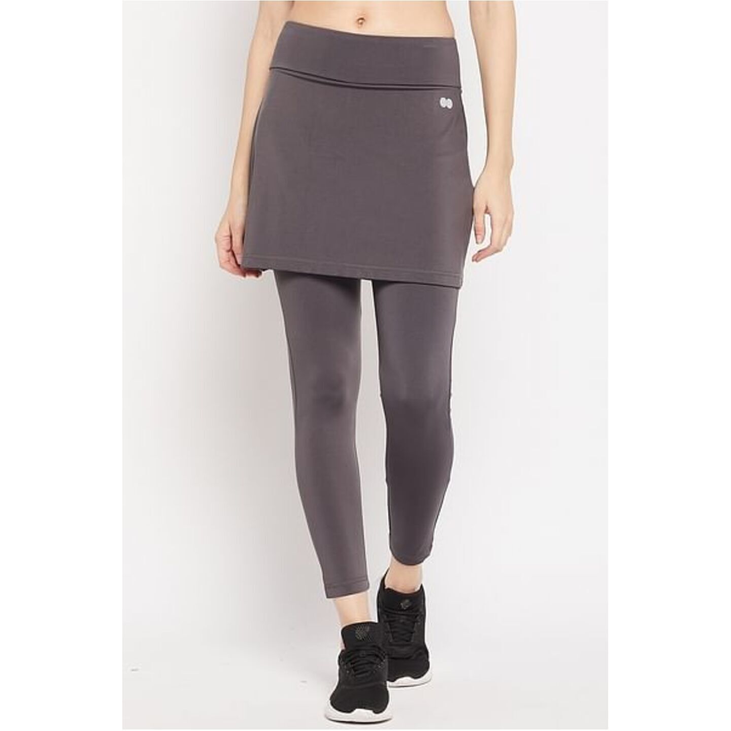 Snug-Fit High Rise Active Skirt with Attached Tights in Dark Grey