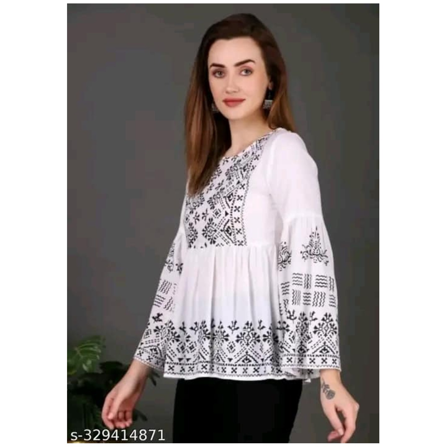 Women's Elegant Printed Round Neck Tops & Tunics 