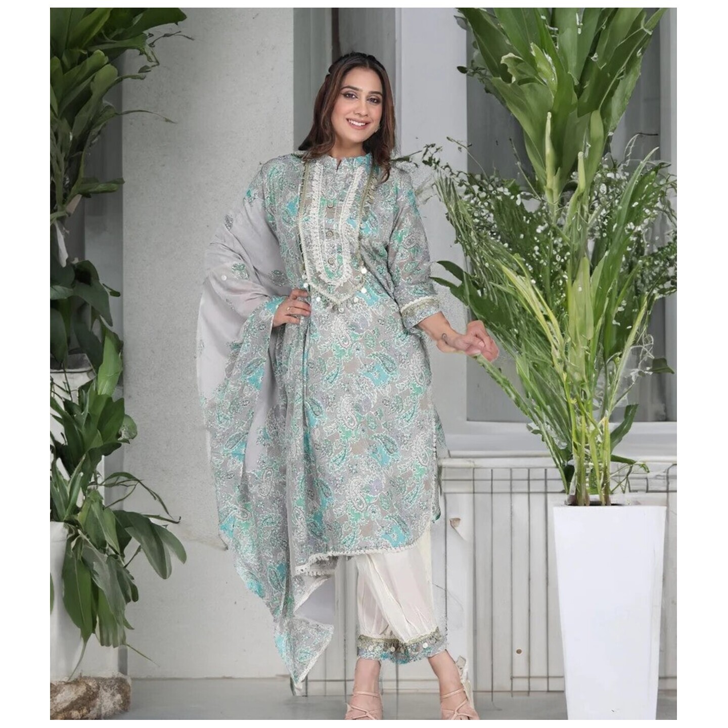 Subtle grey coin suit set 
