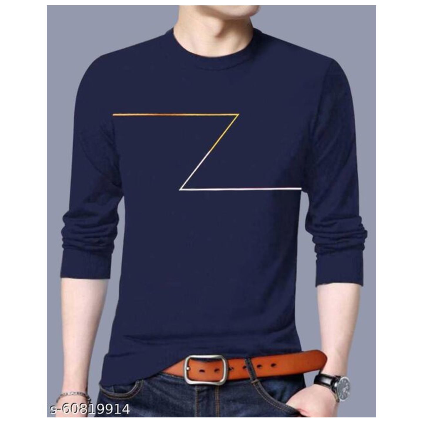 Z Printed Men Round Neck Dark Blue T-Shirt