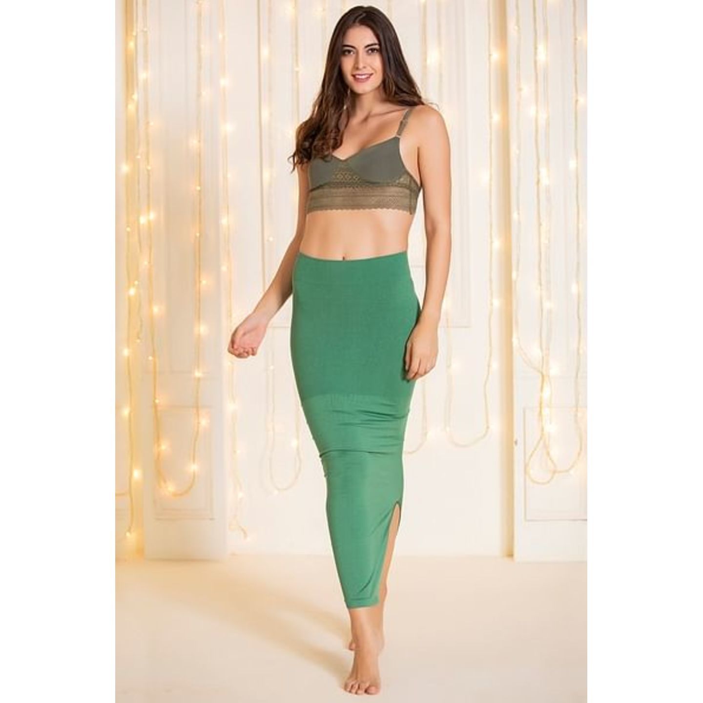 Saree Shapewear in Green with Side Slit