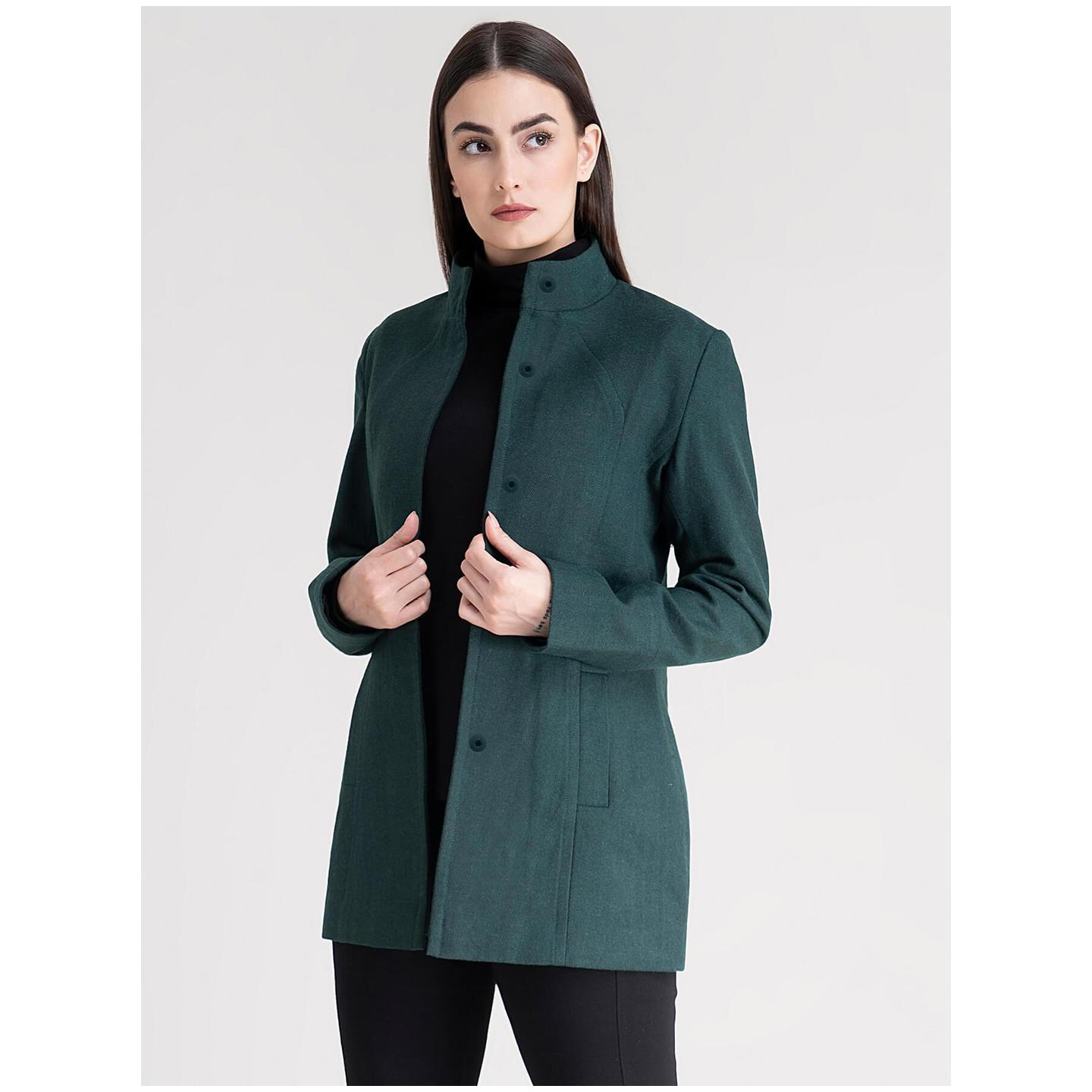 Wool Blend Short Jacket - Bottle Green