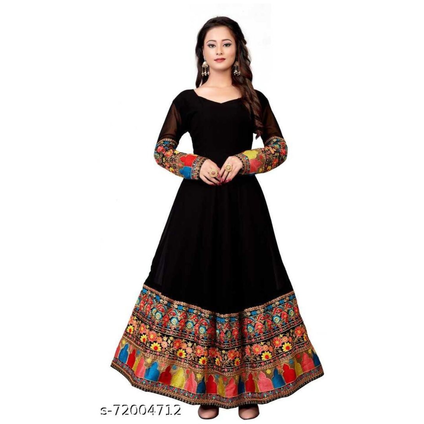 Embroidered Georgette Blend Semi Stitched Anarkali Dress