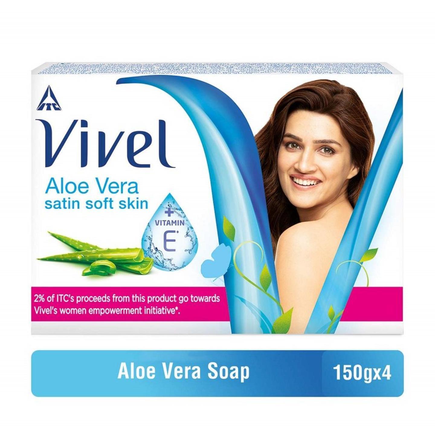 Vivel Aloe Vera Soap, Satin Soft Skin Vitamin E 150g Pack of 4