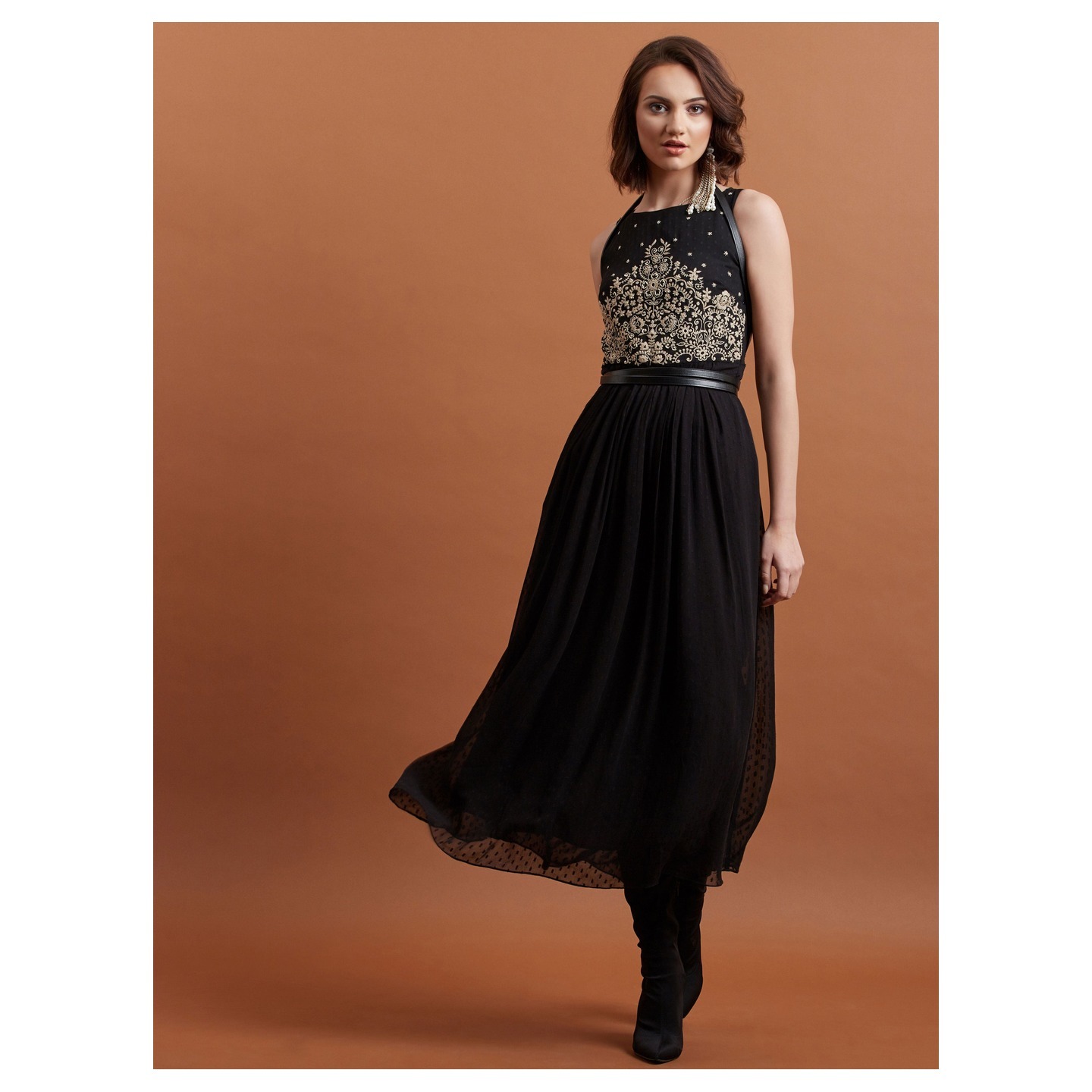 Black Embroidered Long Dress